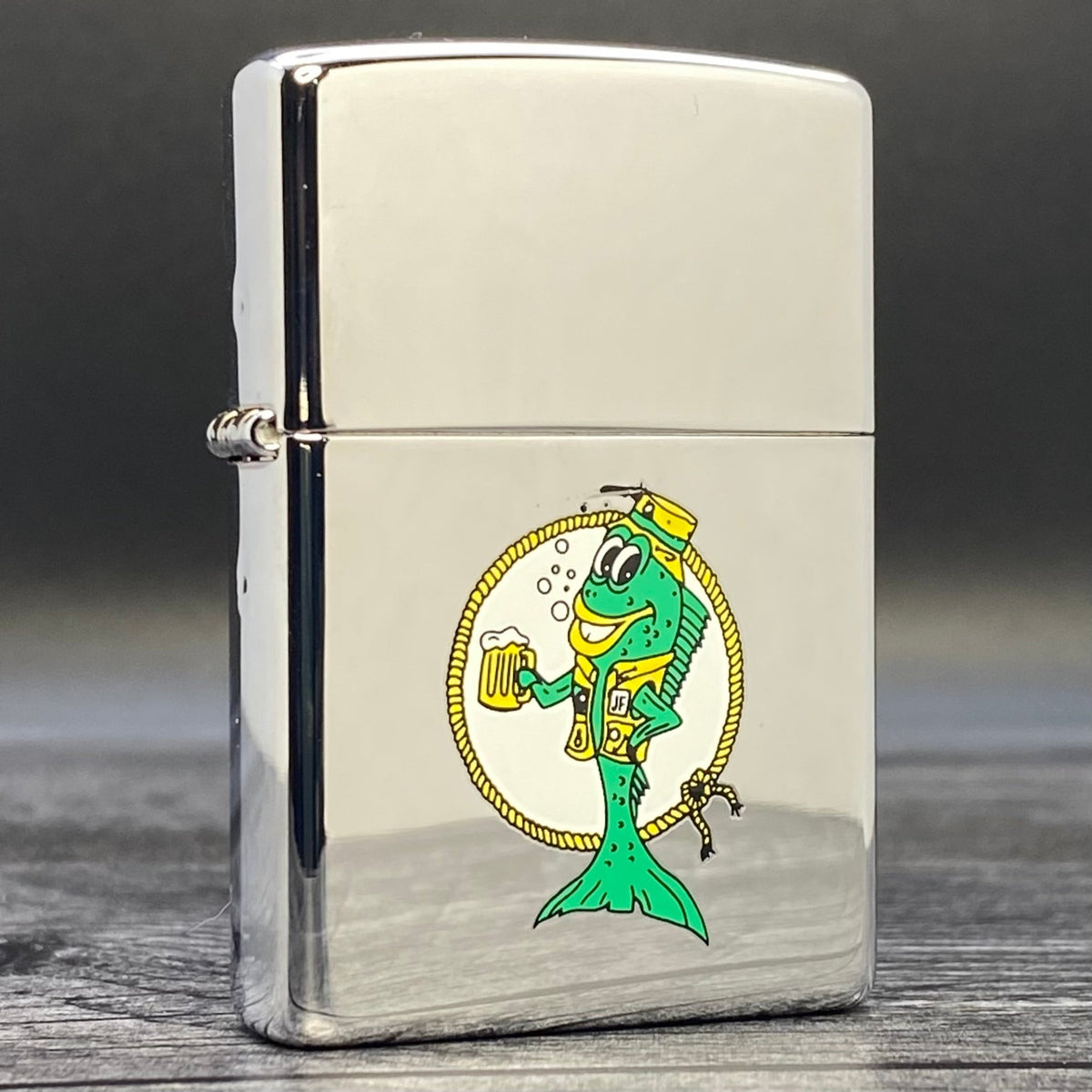 2000 Zippo Lighter - Green Fish - High Polish Chrome - Riley&#39;s 66 LLC