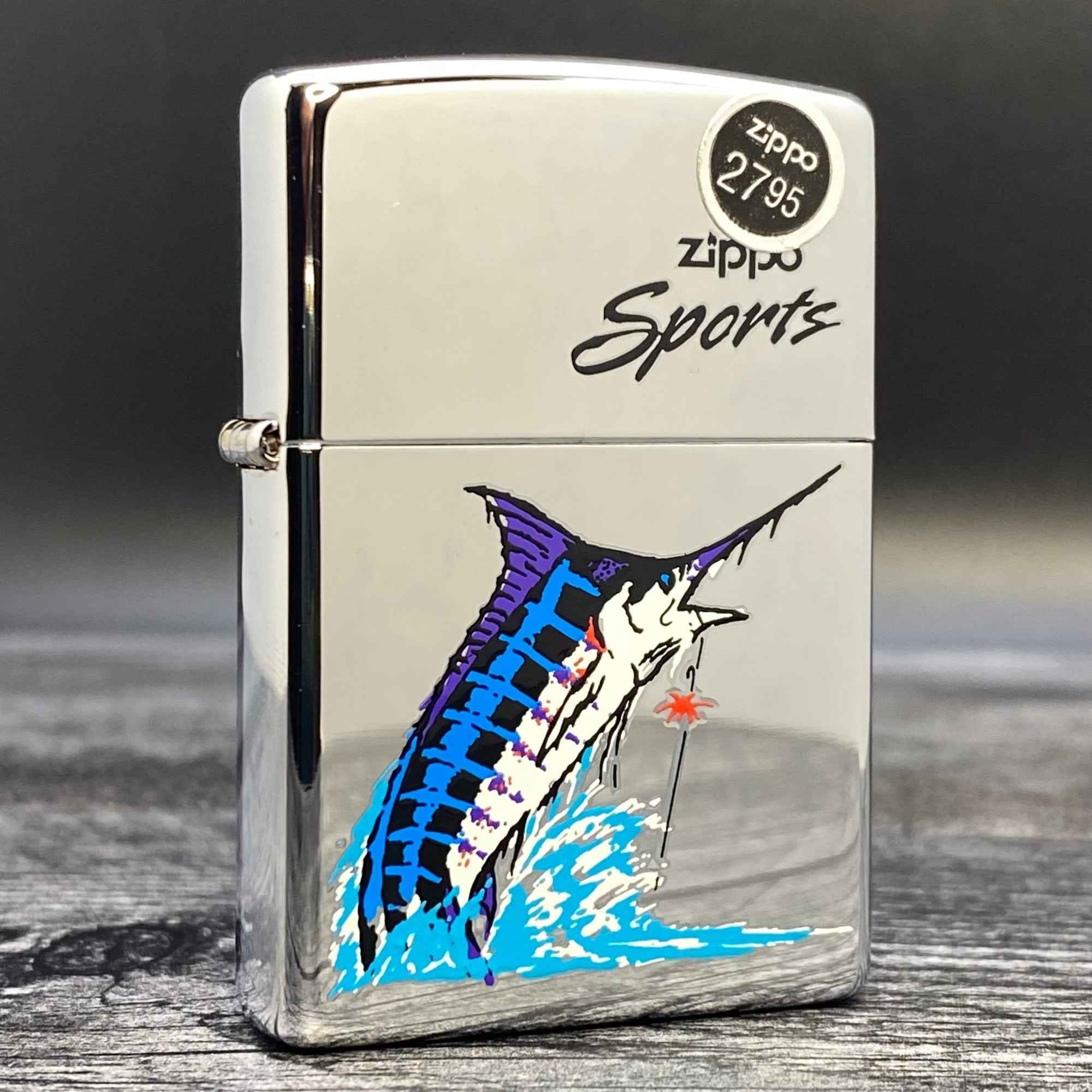 2000 Zippo Lighter - Marlin Fishing - High Polish Chrome - Riley's 66 LLC