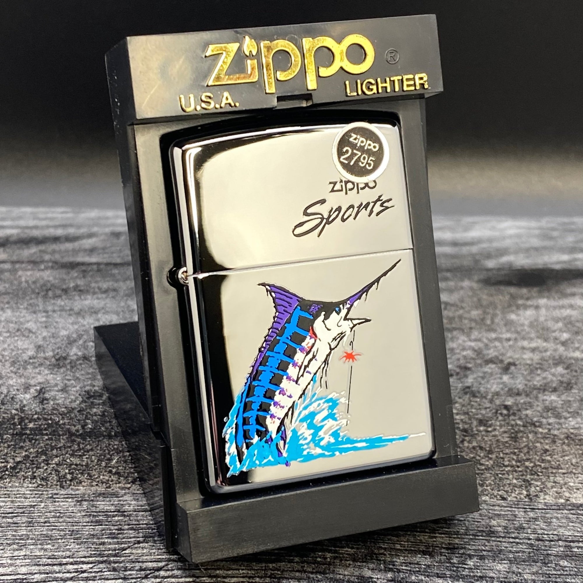 2000 Zippo Lighter - Marlin Fishing - High Polish Chrome - Riley's 66 LLC