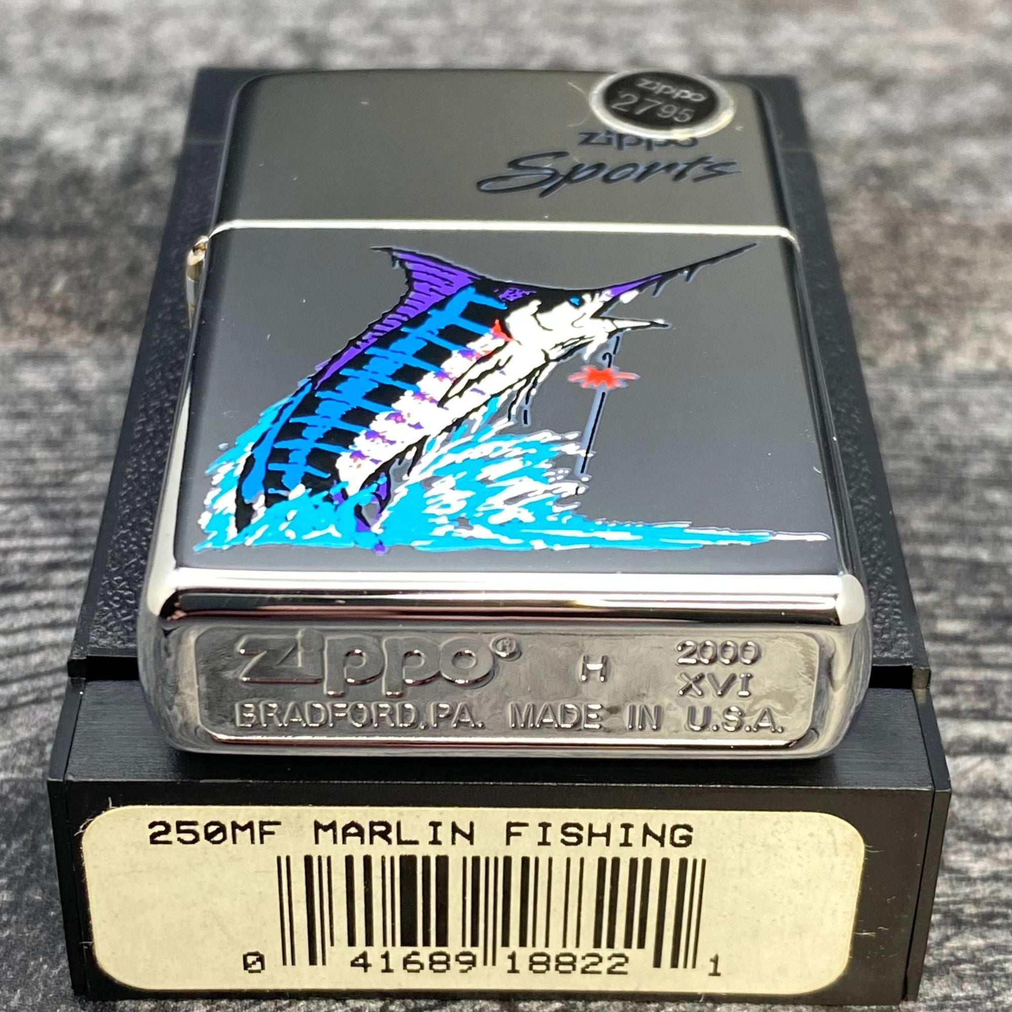 2000 Zippo Lighter - Marlin Fishing - High Polish Chrome - Riley's 66 LLC