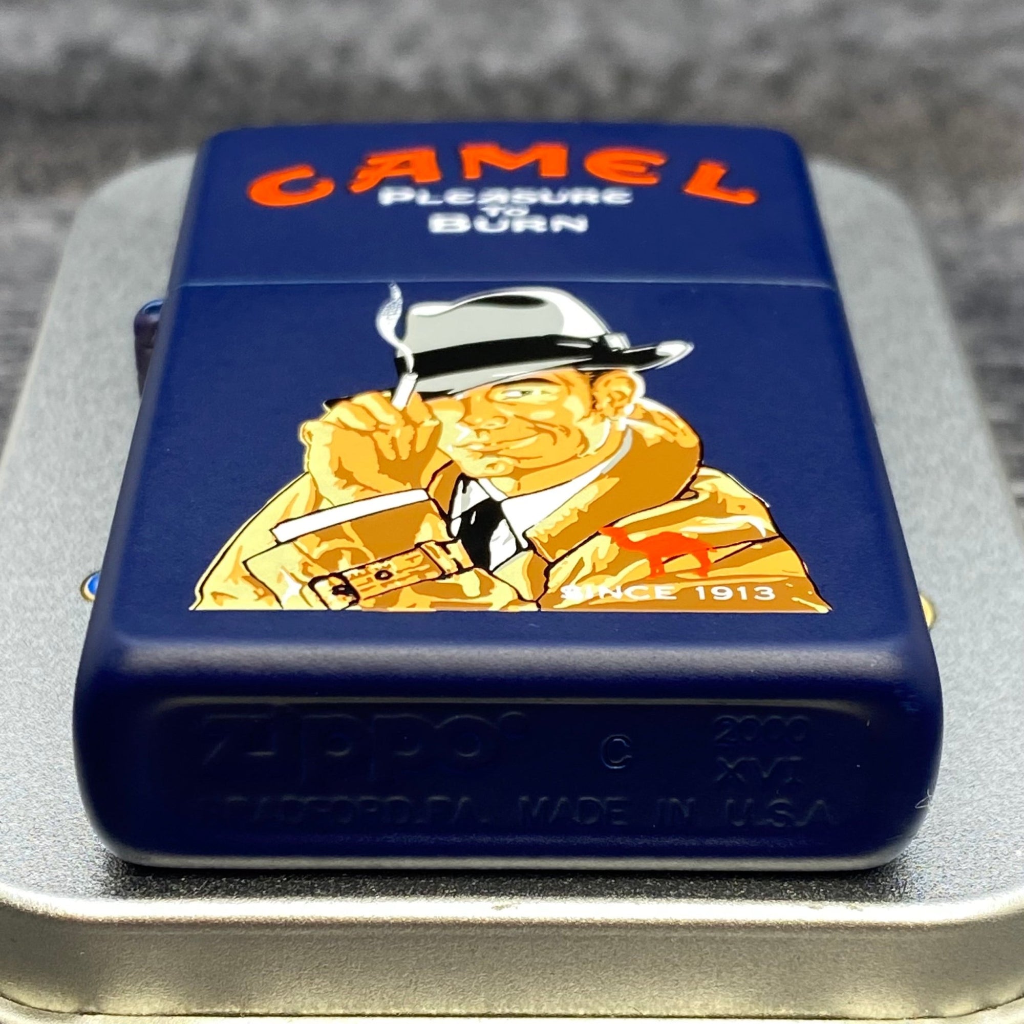 2000 Zippo Lighter - Pleasure to Burn Detective - Navy Matte - Riley's 66 LLC