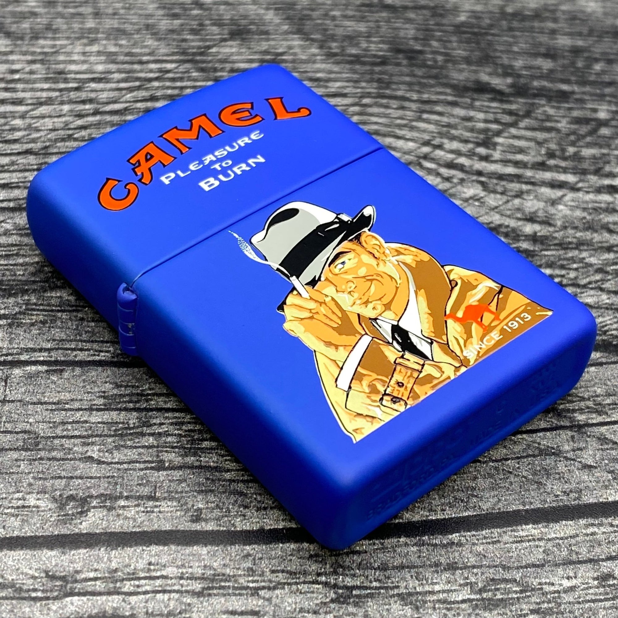 2000 Zippo Lighter - Pleasure to Burn Detective - Royal Blue Matte - Riley's 66 LLC