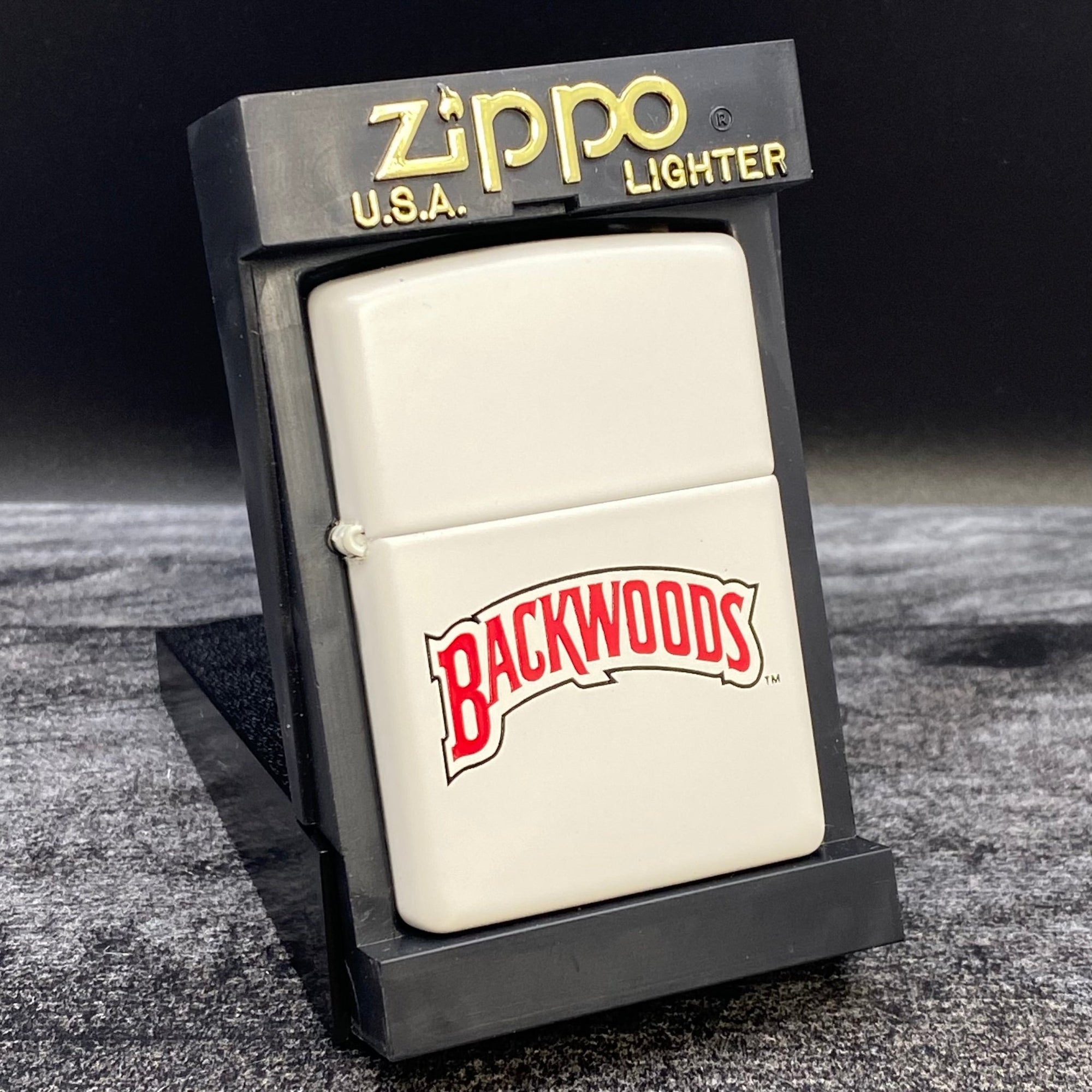 2001 Zippo Lighter - Backwoods - White Matte - Riley's 66 LLC