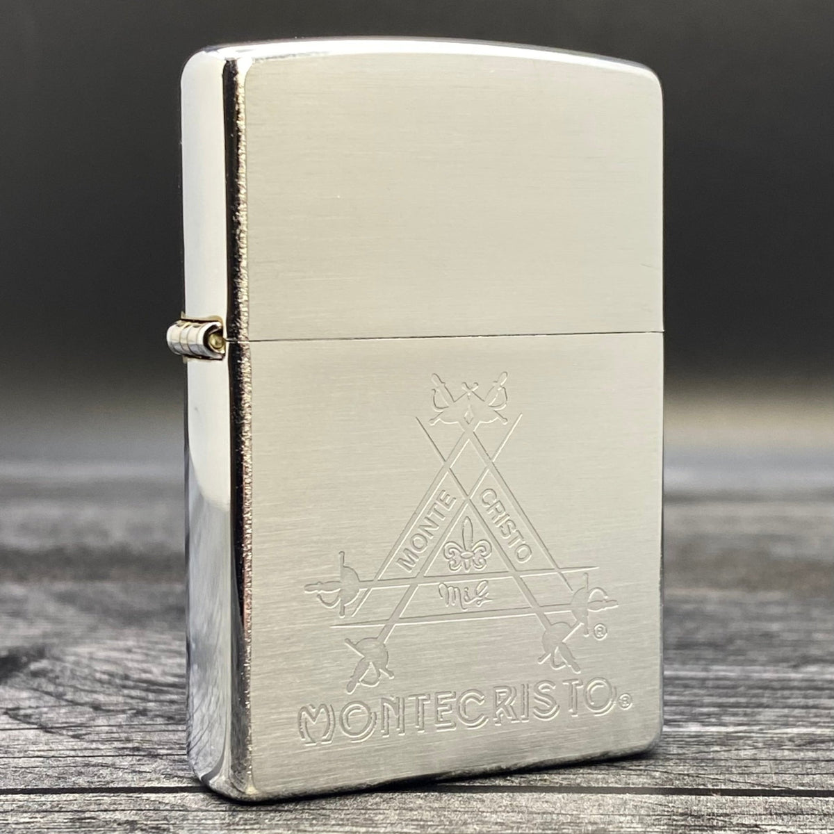 2001 Zippo Lighter - Montecristo Cigars - Brushed Chrome - Riley&#39;s 66 LLC