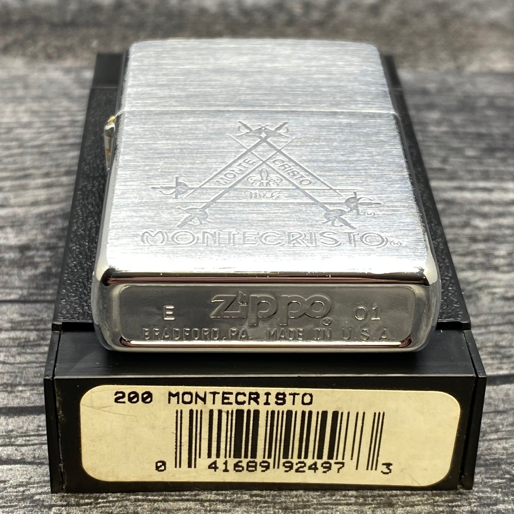 2001 Zippo Lighter - Montecristo Cigars - Brushed Chrome - Riley's 66 LLC