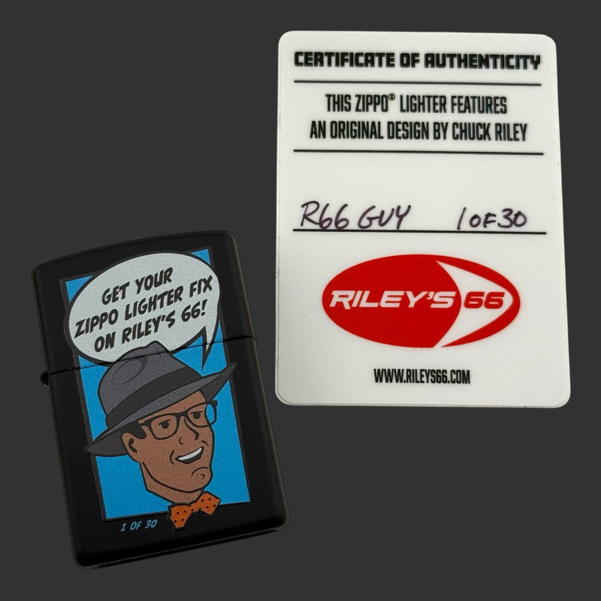 Original Riley's 66 Zippo Lighter - R66 Guy - 1 of 30 - Black Matte