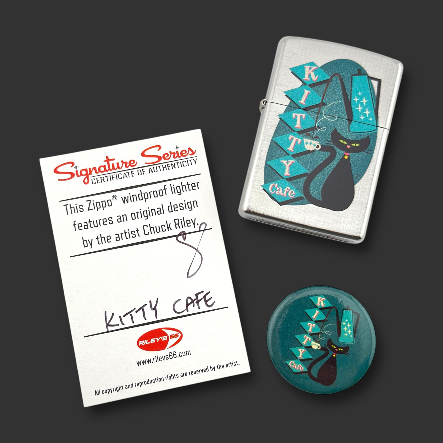 EXCLUSIVE - Riley's 66 Zippo Lighter - Kitty Cafe - Linen Weave