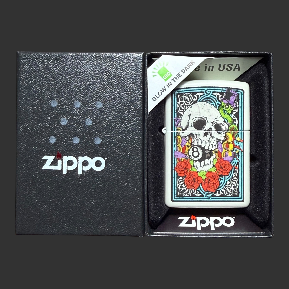 Skull & Eight Ball Glow in the Dark Zippo Lighter