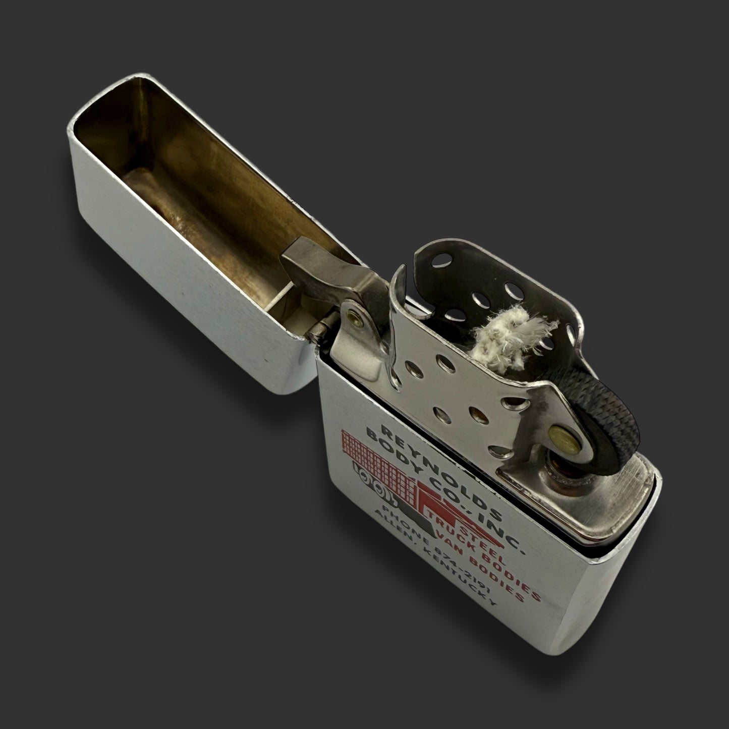 1971 Zippo Lighter - Reynolds Body Co - Brushed Chrome