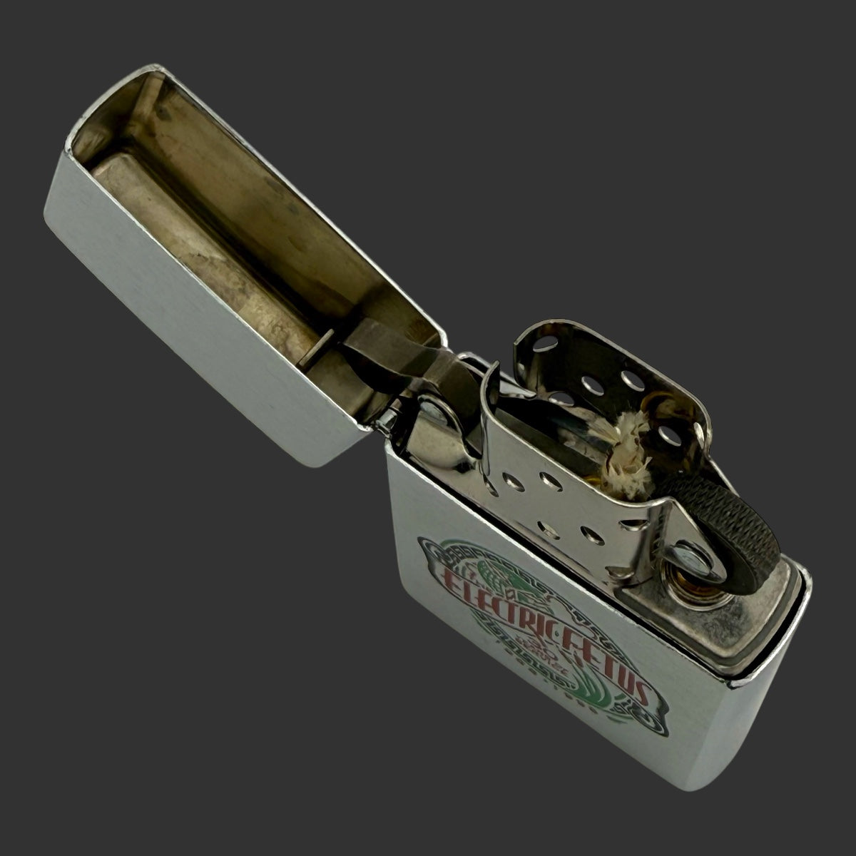 1998 Zippo Lighter - Electric Fetus - Etch & Paint - Brushed Chrome