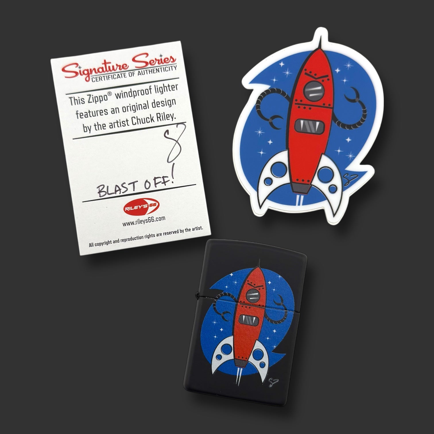 EXCLUSIVE - Riley's 66 Zippo Lighter - Blast Off - Black Matte