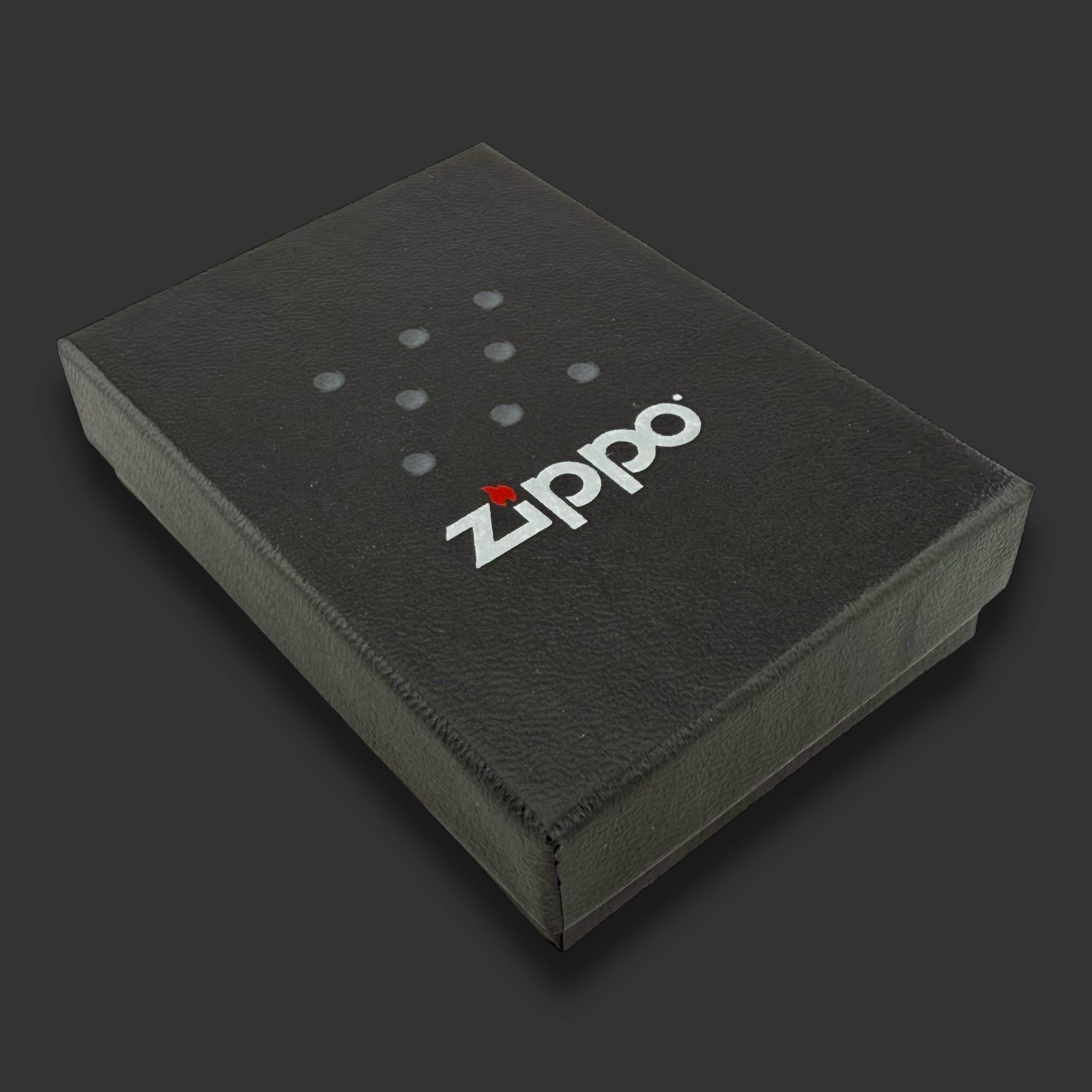 1955 Zippo Lighter - Roger Machinery Company - Etch & Paint - Brushed Chrome