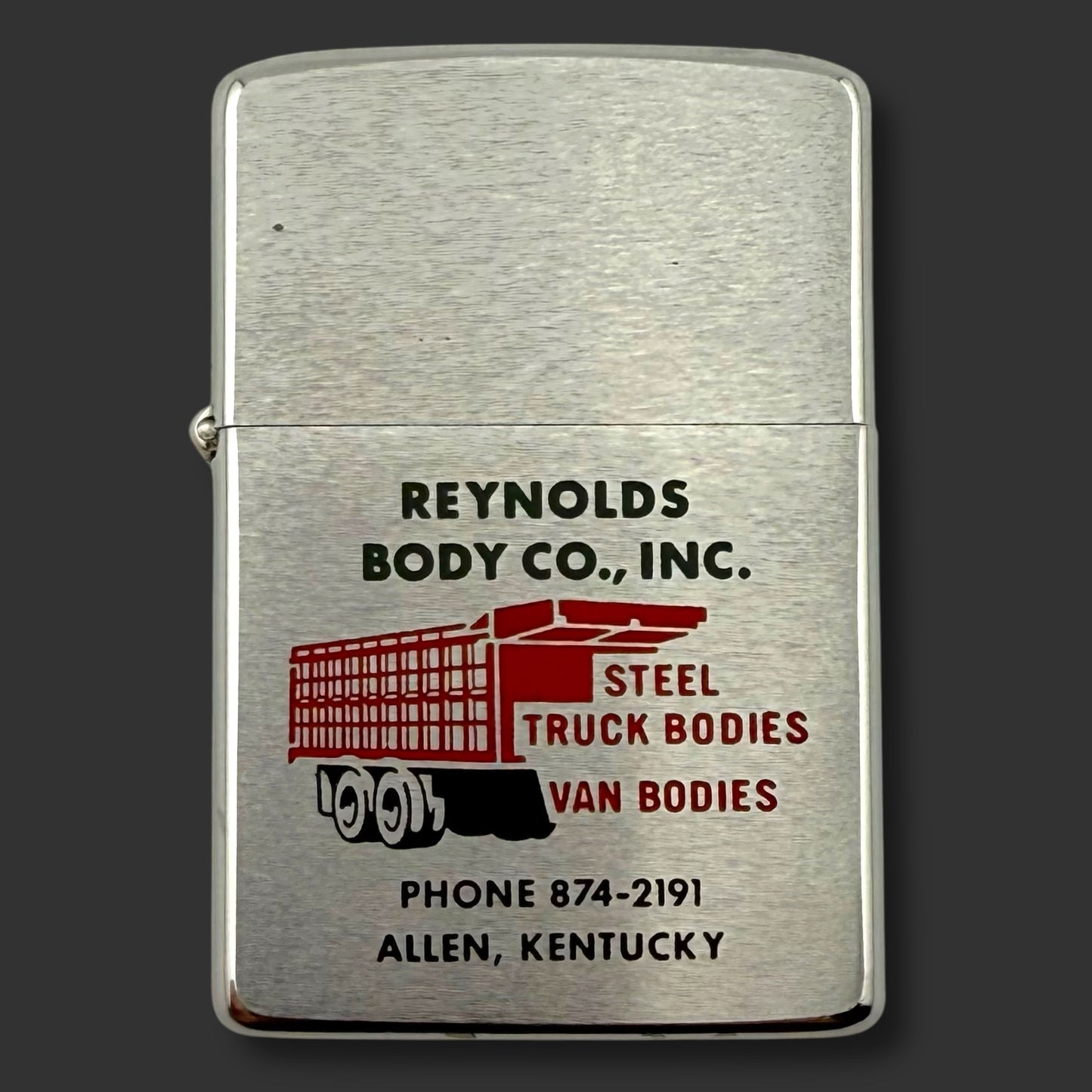 1971 Zippo Lighter - Reynolds Body Co - Brushed Chrome