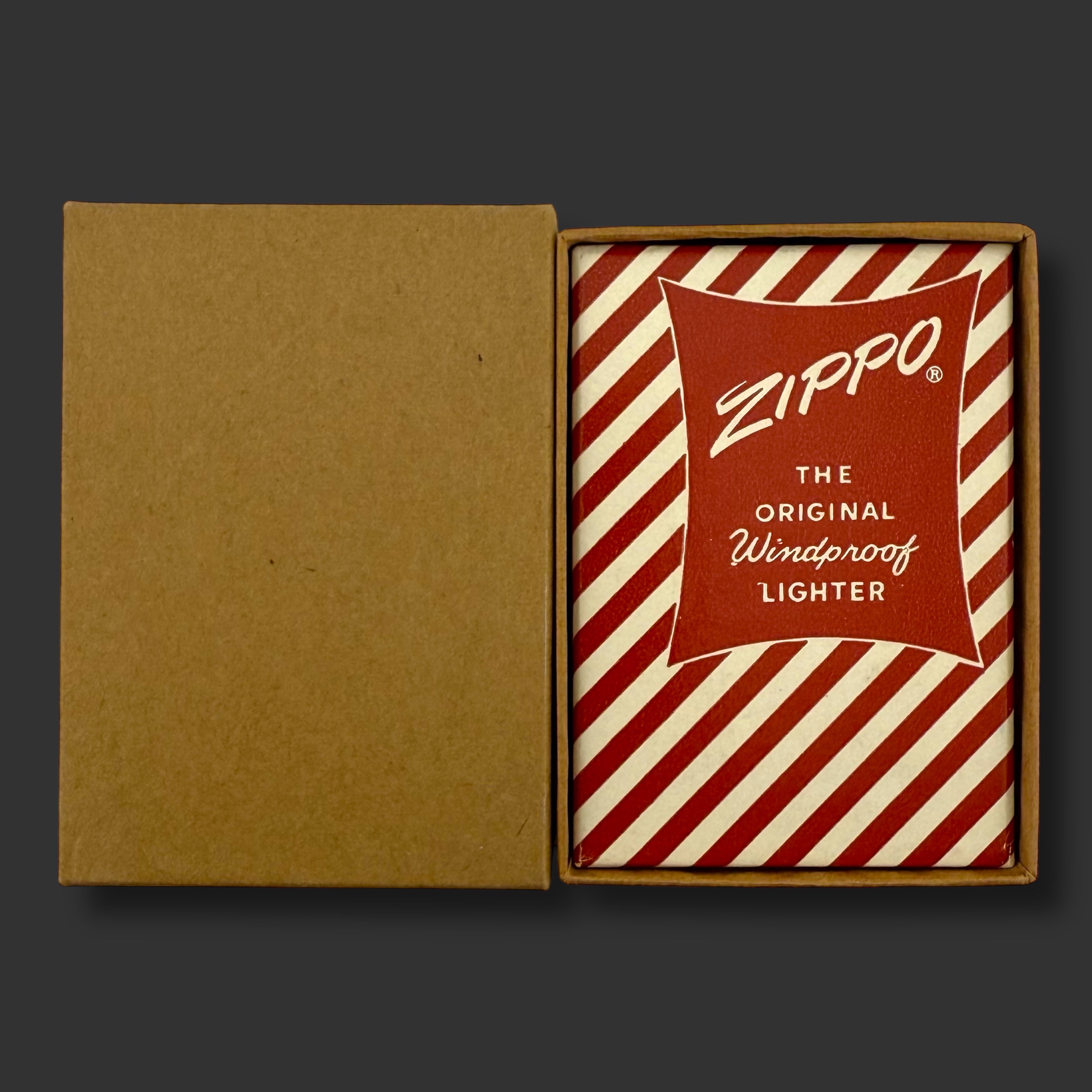 Vintage Zippo Lighter Red & White Candy Stripe Box & Shipping Box