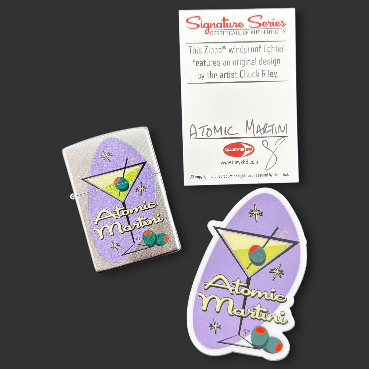 Original Riley's 66 Zippo Lighter - Atomic Martini - Diagonal Weave