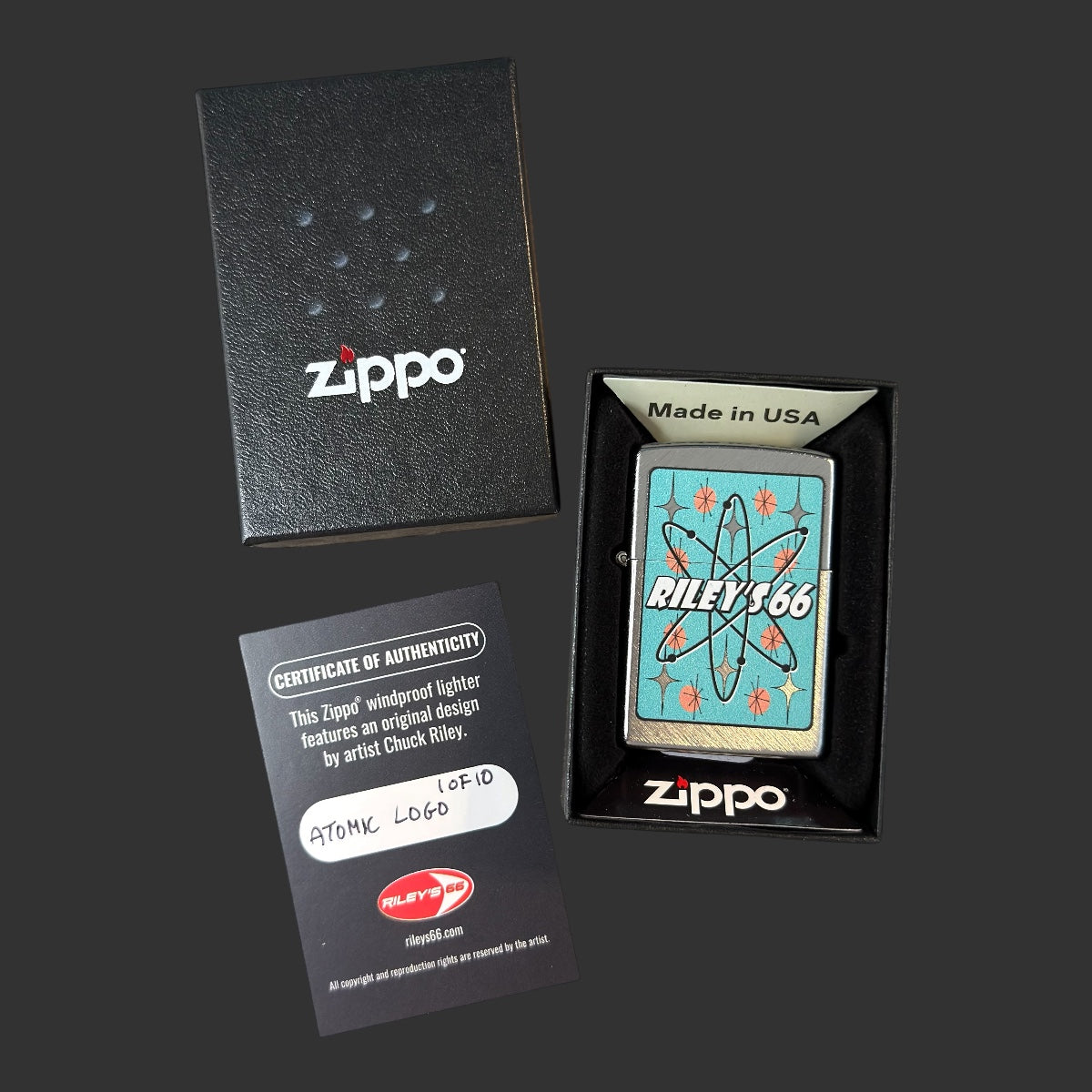 Original Riley's 66 Atomic Logo Zippo Lighter 1 of 10