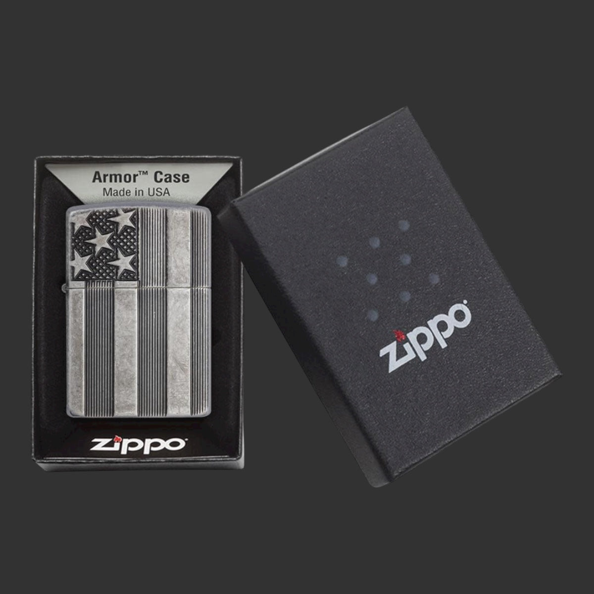 Zippo Lighter Armor® Antique Silver Flag Design