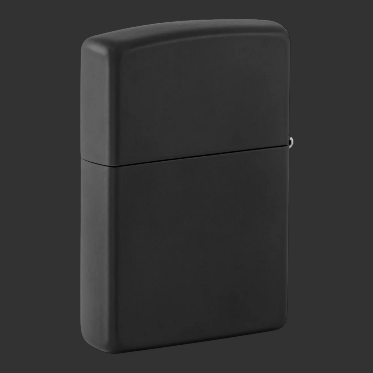Back View Black Matte Skull and Flames Zippo lighter with grinning skull and surrounding Zippo flame icons.