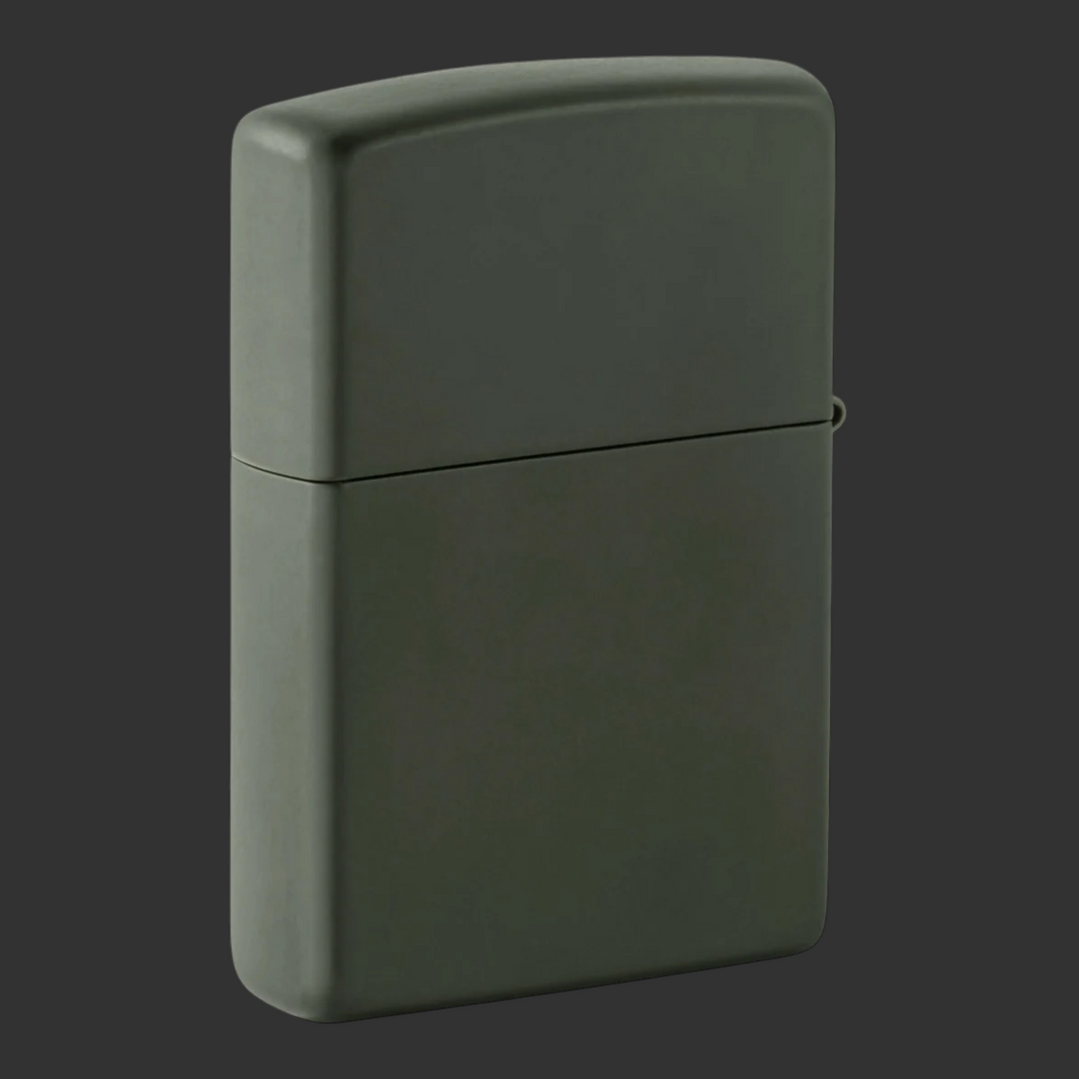 Back View Green Matte Step Out Zippo lighter with mountain landscape inside a footprint and “Explore” inscription.