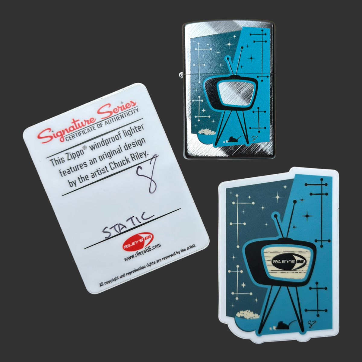 Static - Retro TV Zippo Lighter - Riley's 66 Original Artwork - Only ONE Available