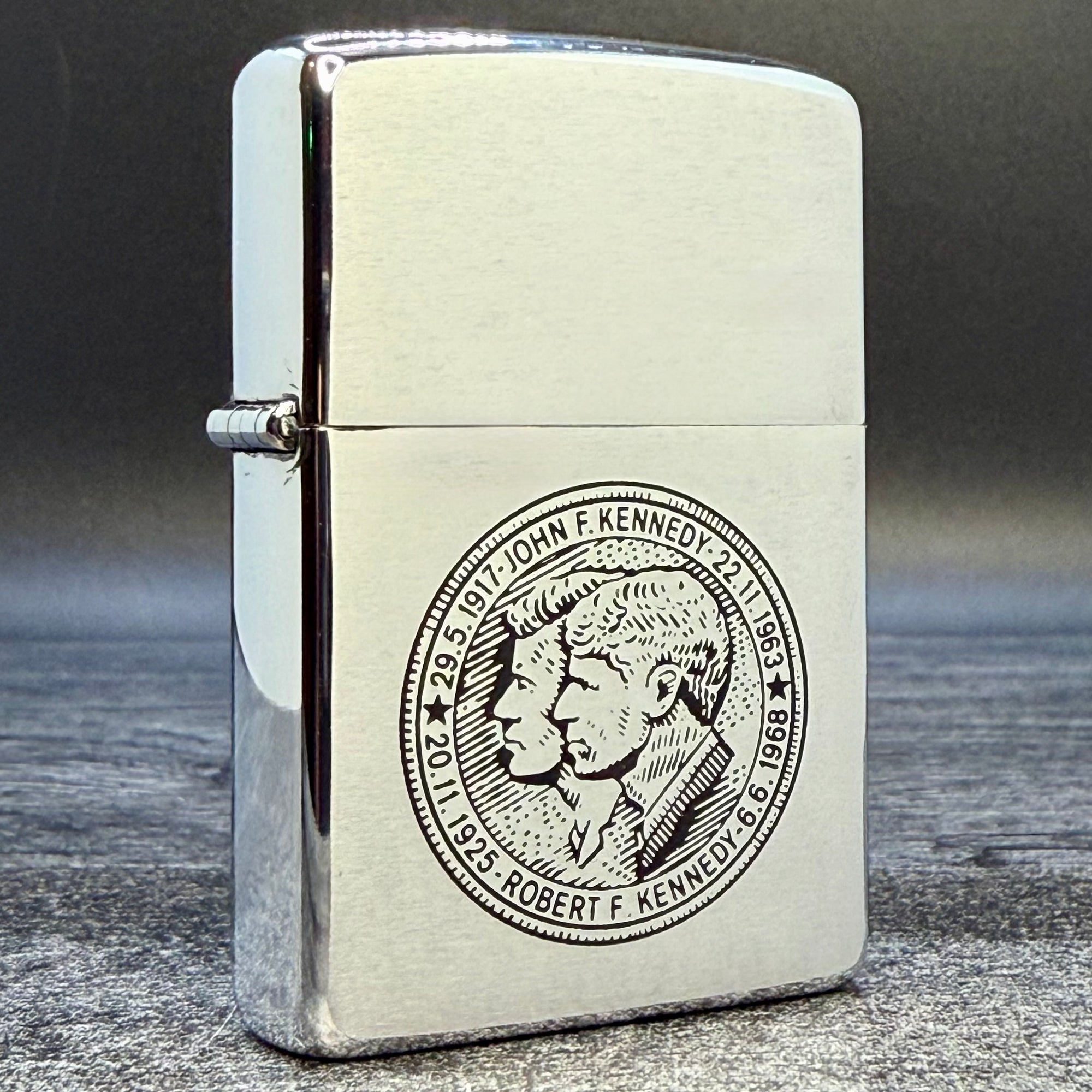 1969 Zippo Lighter - JFK/RFK Commemorative - Brushed Chrome