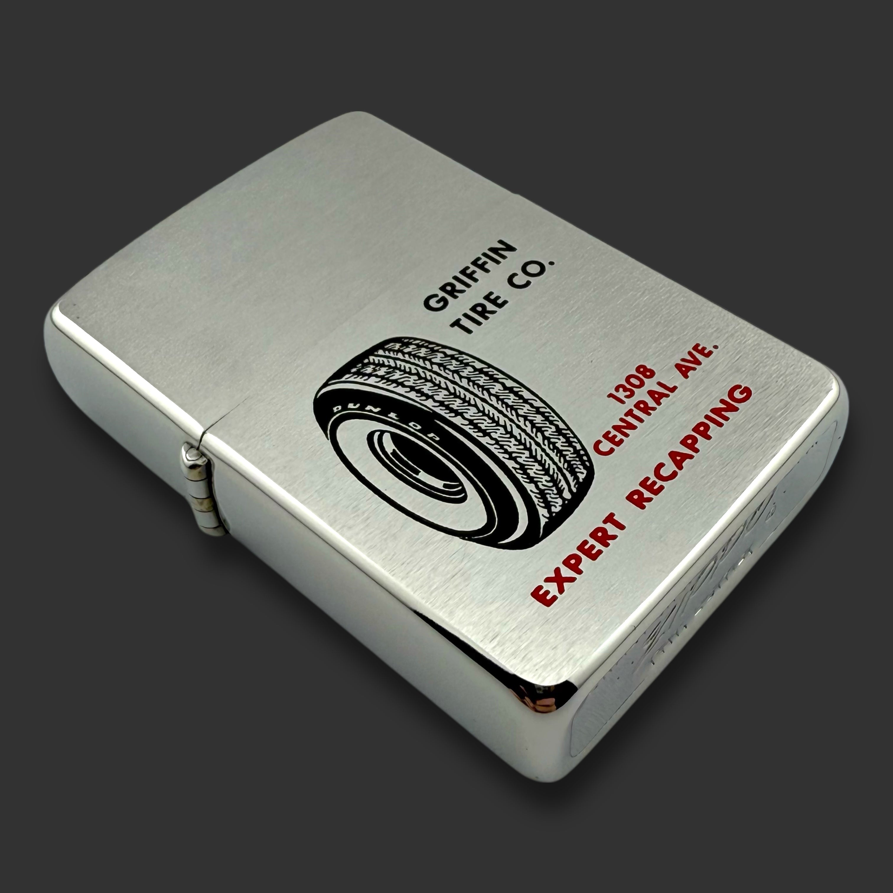 1962 Zippo Lighter - Griffin Tire Co - Dunlop - Brushed Chrome