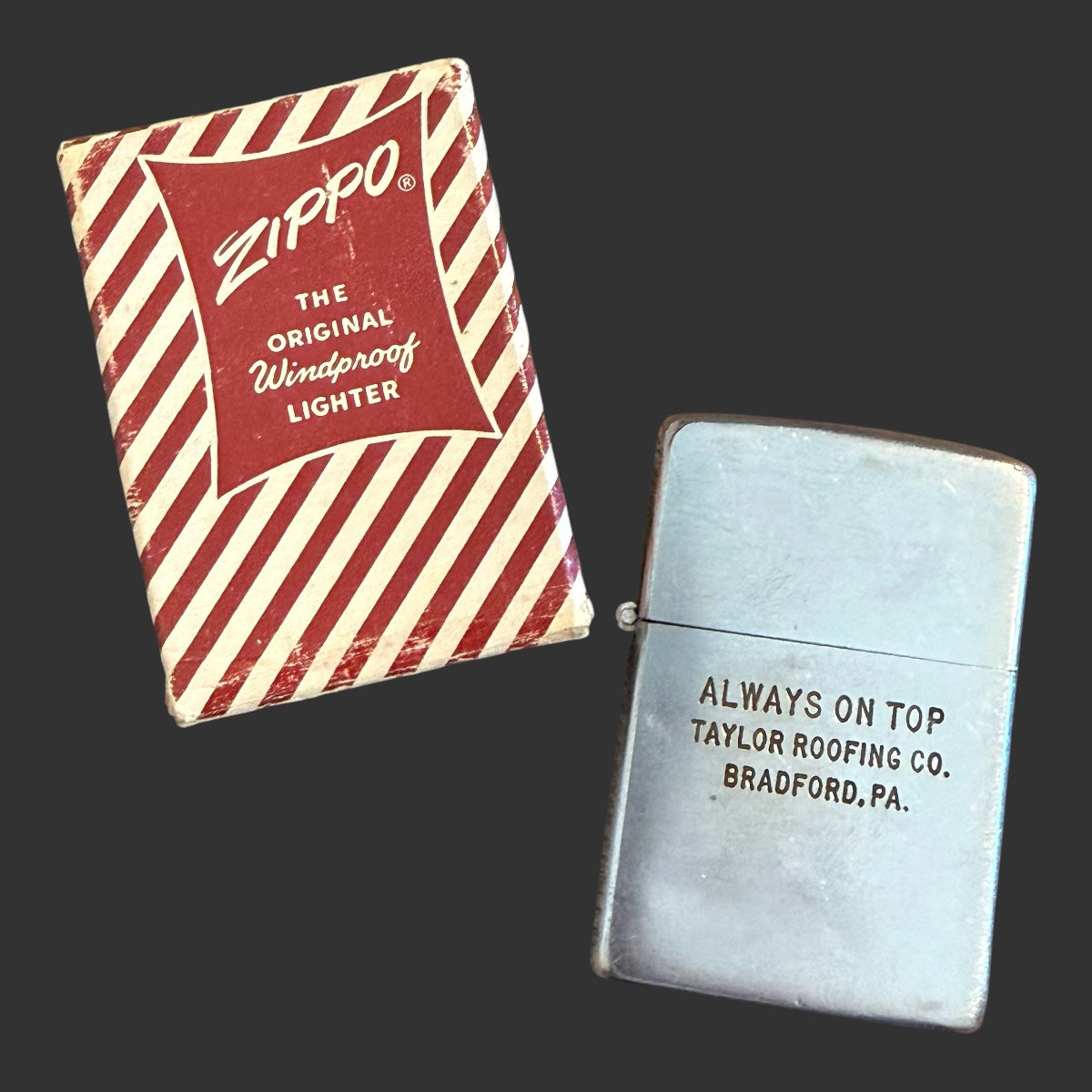 1952 Vintage Zippo Lighter Taylor Roofing Company Bradford, PA
