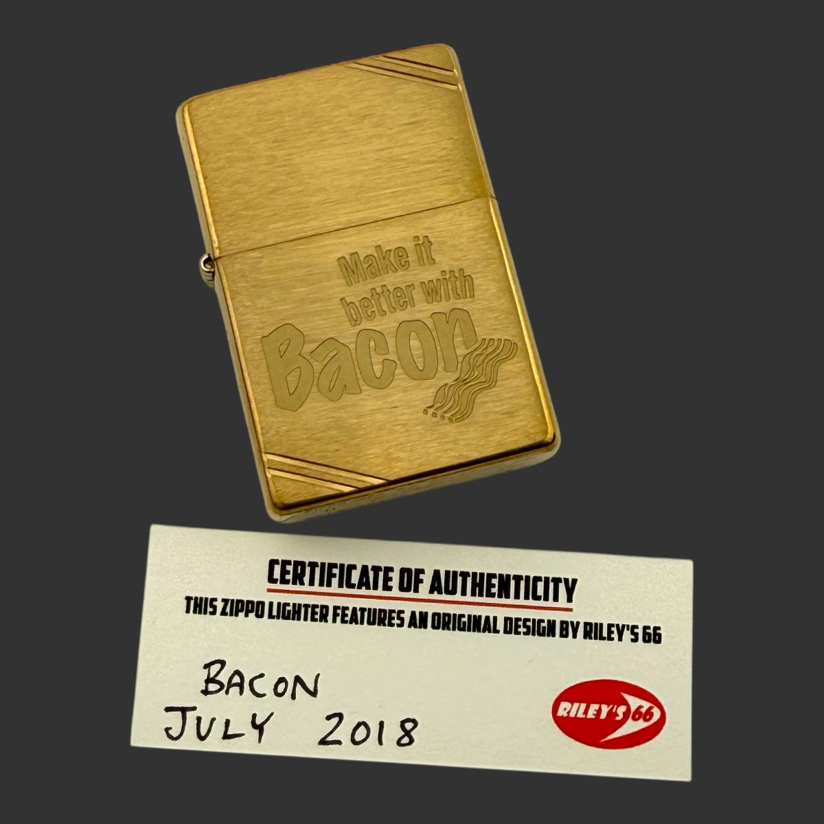 Original Riley's 66 Bacon Zippo Lighter