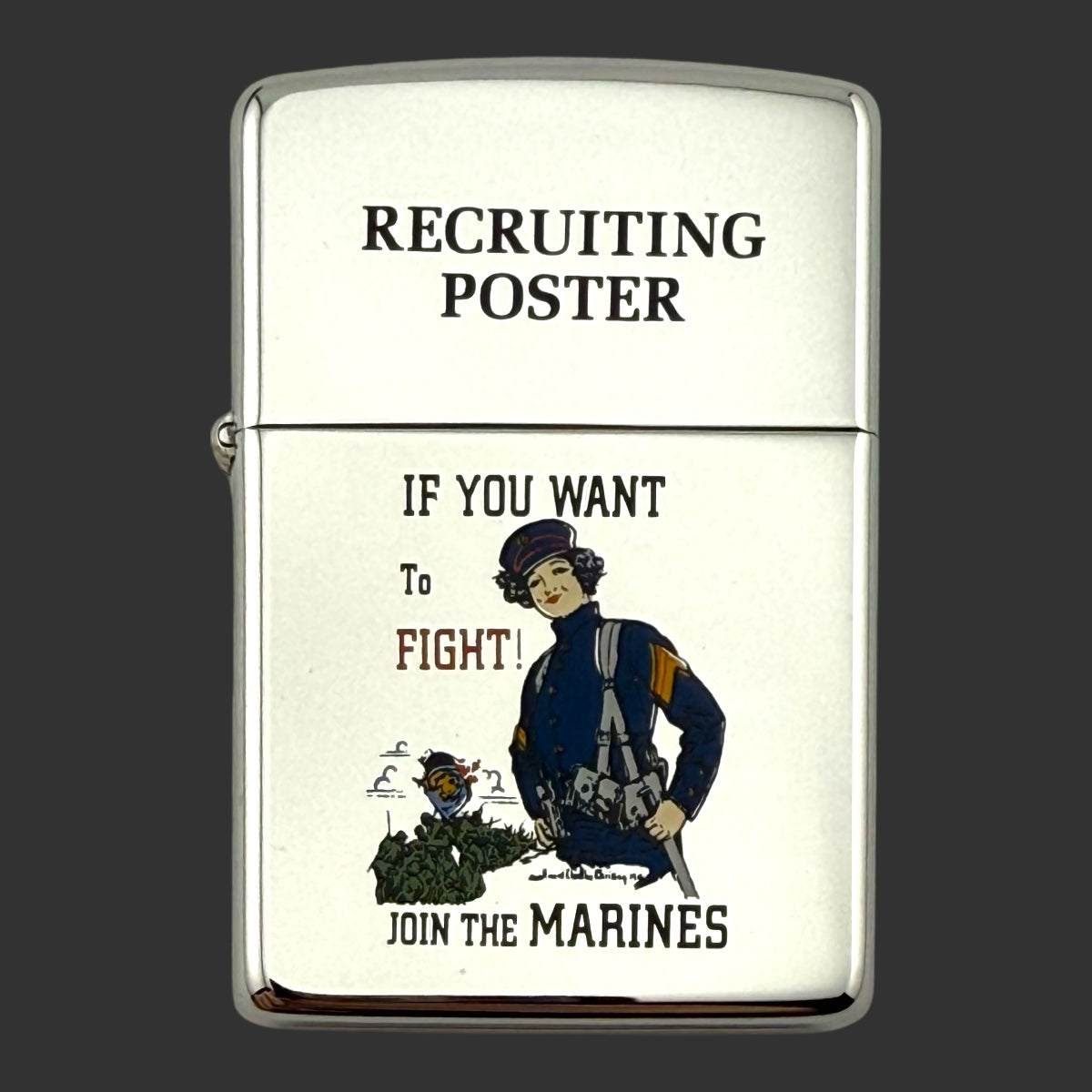 1991 Zippo Lighter - Marines Recruiting Poster - High Polish Chrome