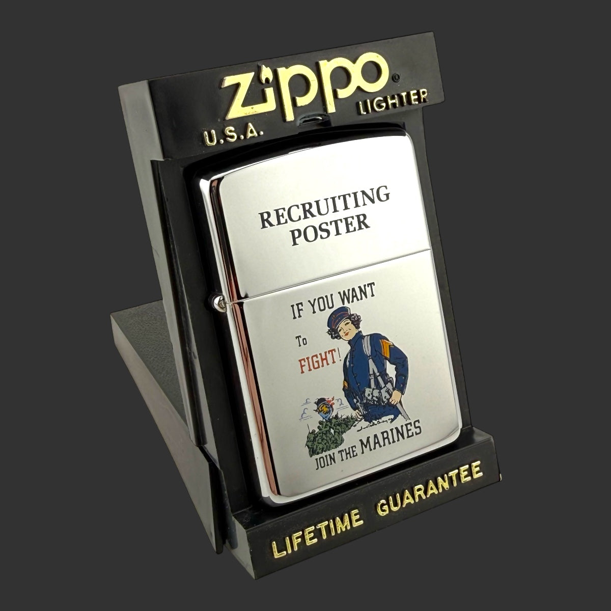 1991 Zippo Lighter - Marines Recruiting Poster - High Polish Chrome