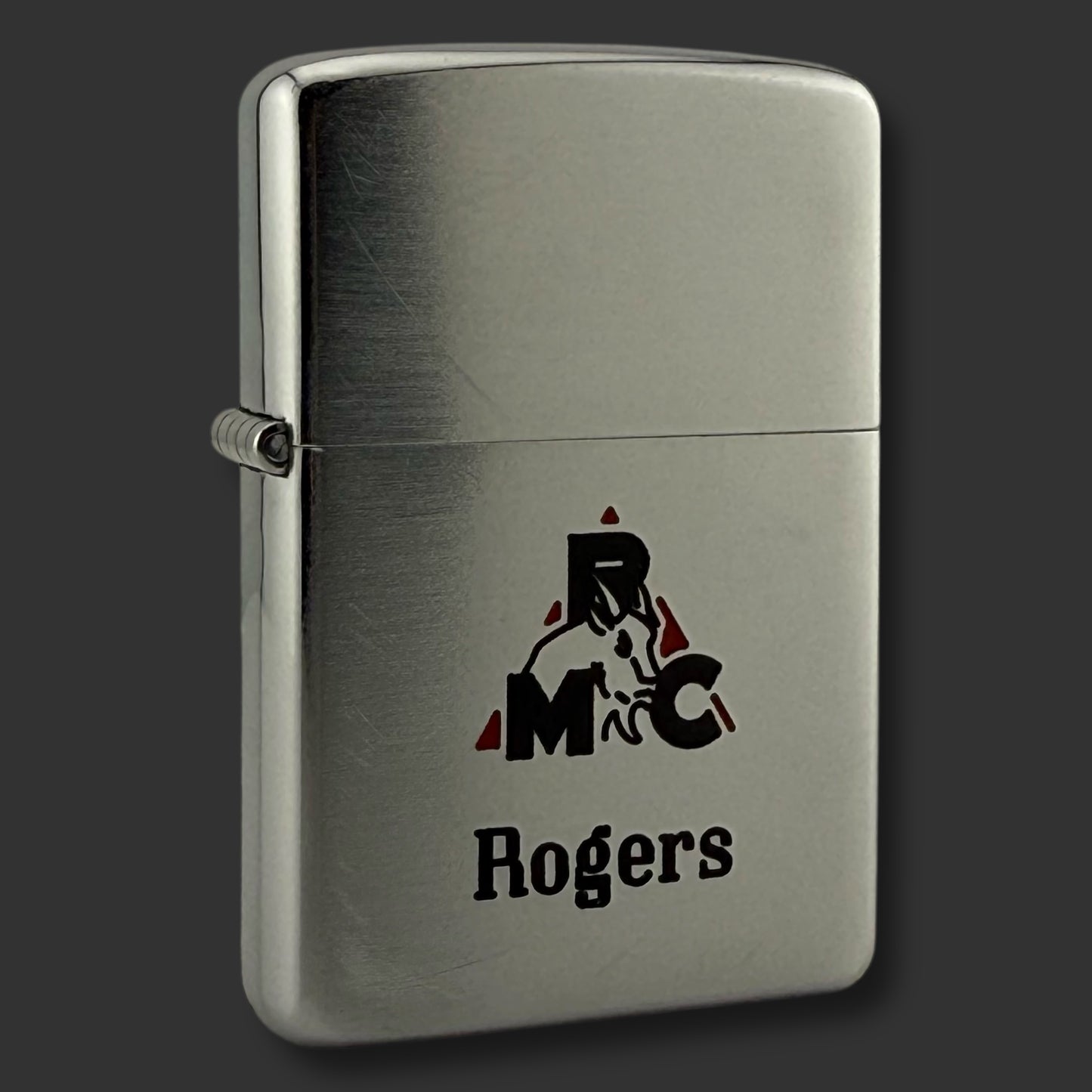 1955 Zippo Lighter - Roger Machinery Company - Etch & Paint - Brushed Chrome