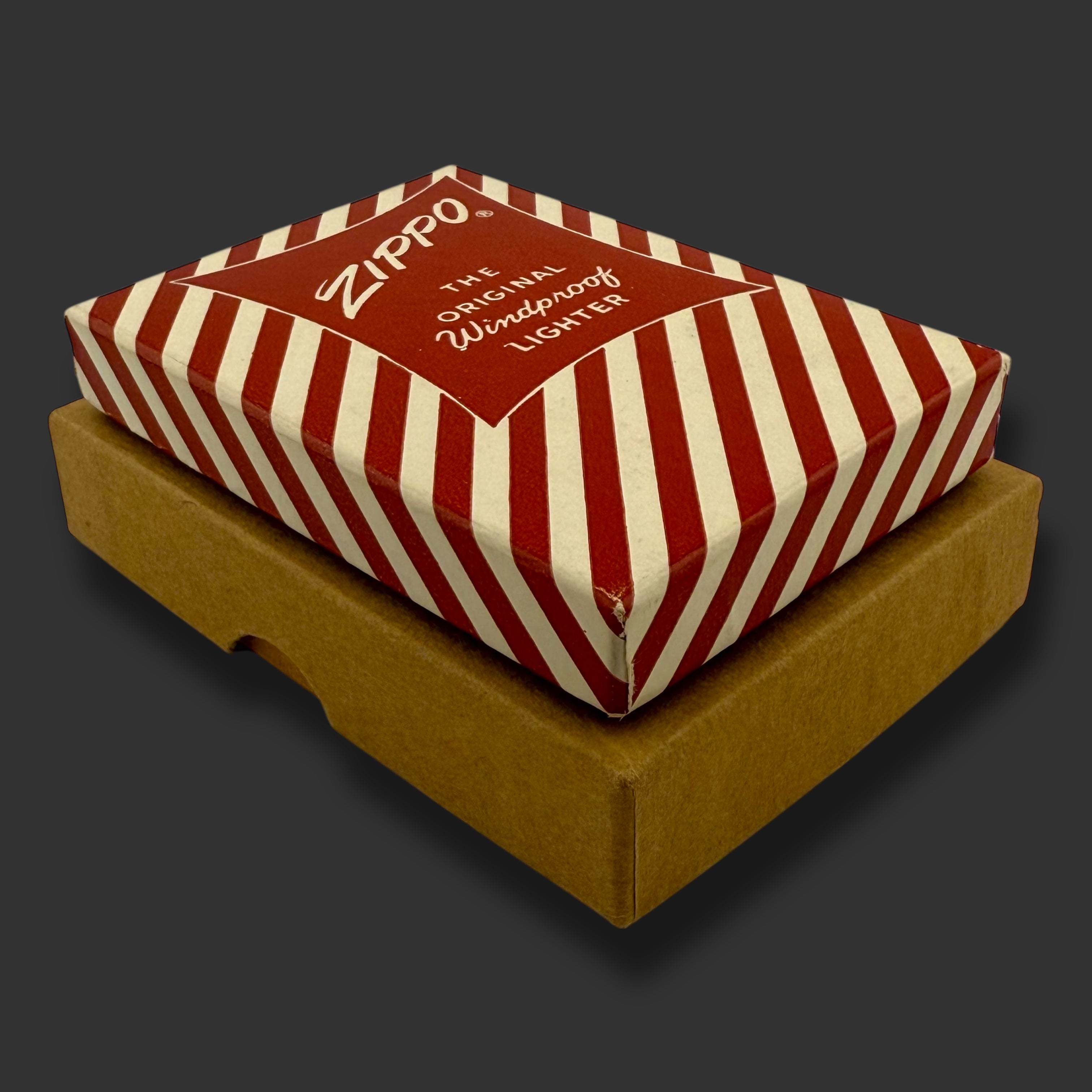 Vintage Zippo Lighter Red & White Candy Stripe Box & Shipping Box