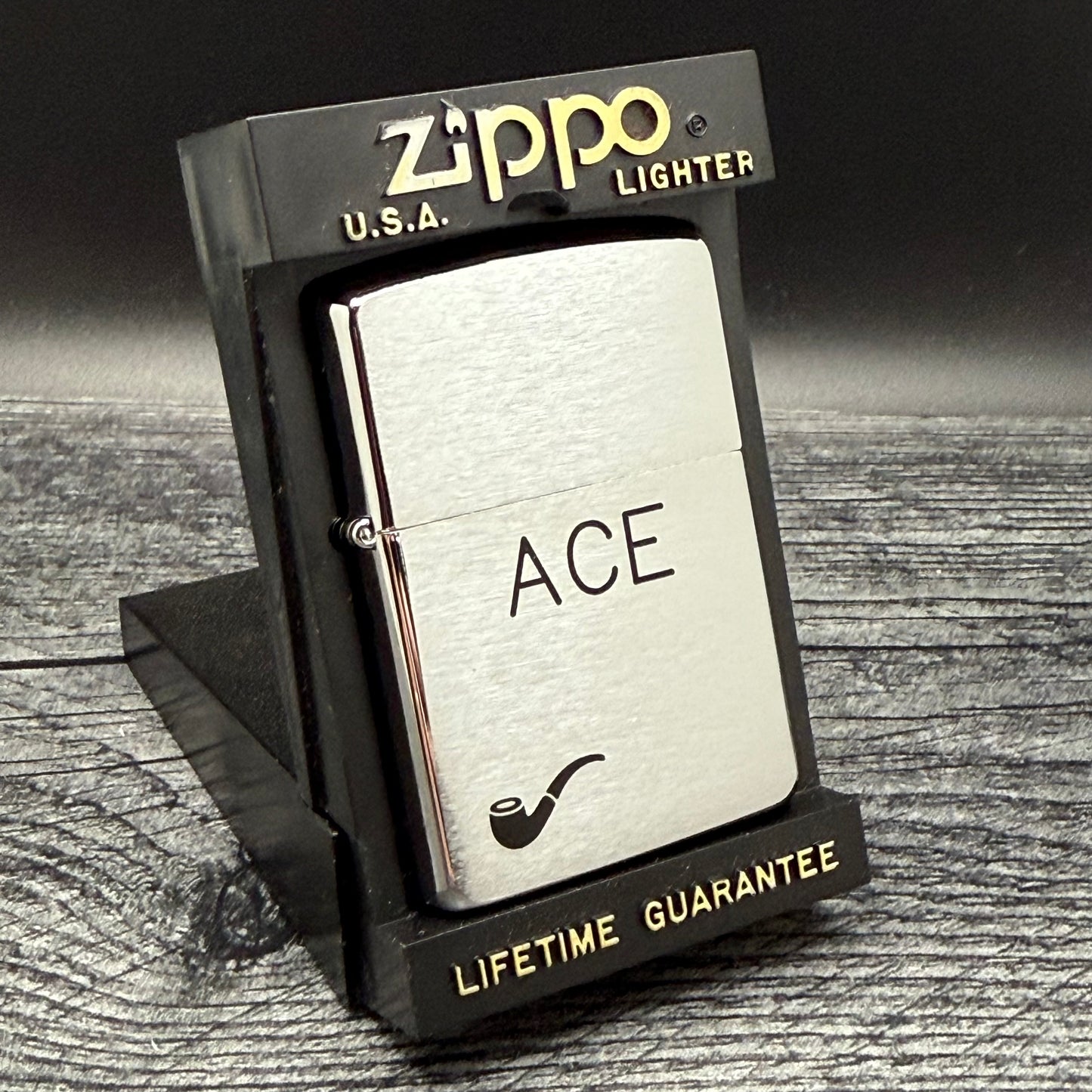 1995 Zippo Pipe Lighter - ACE - Brushed Chrome