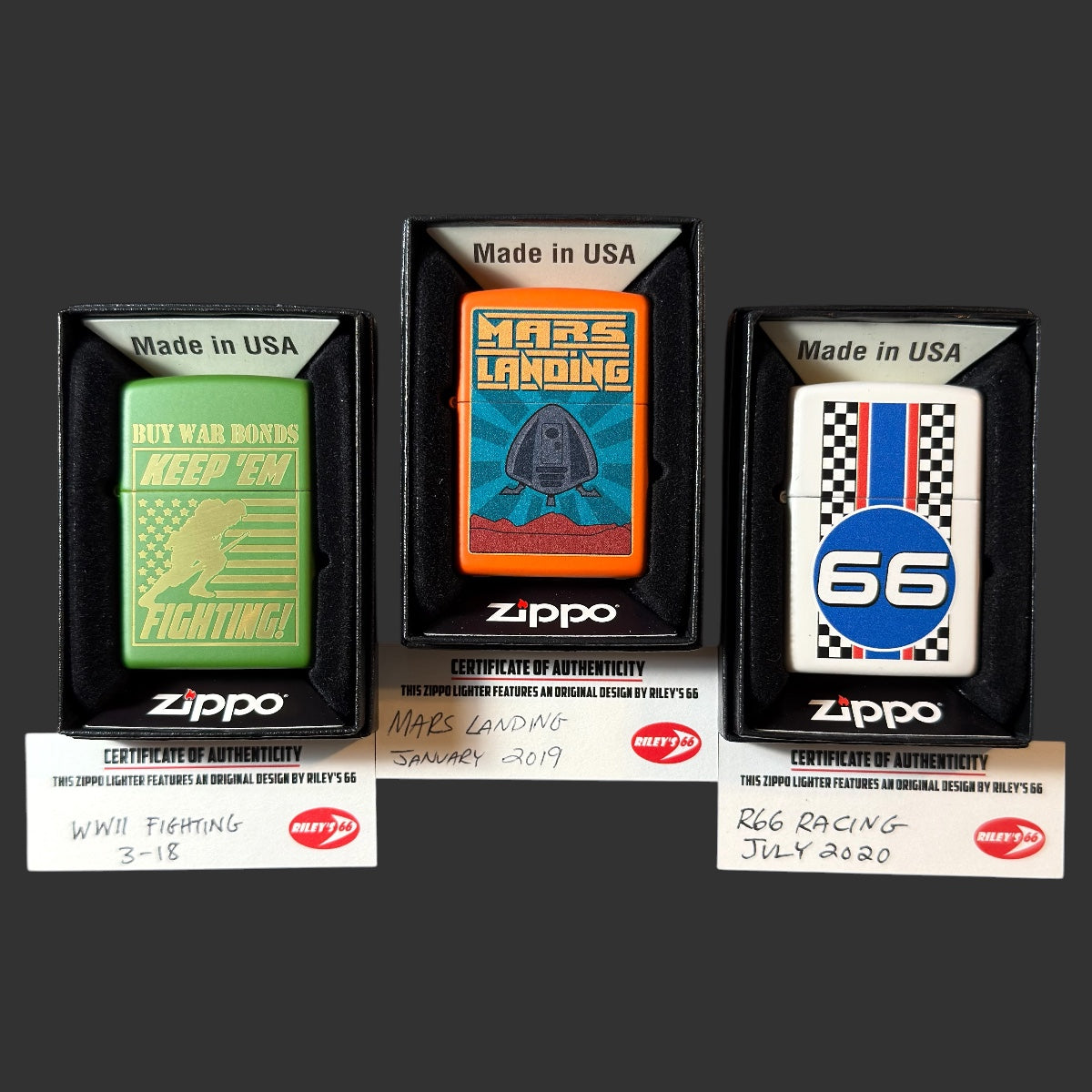Original Riley's 66 Lot of 3 Zippo Lighters