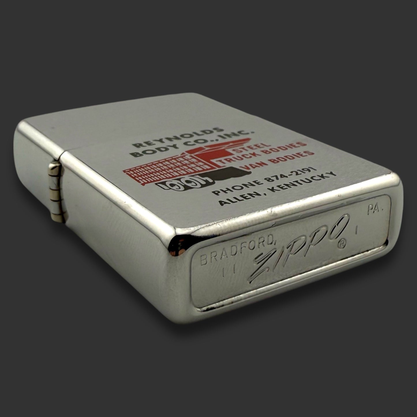 1971 Zippo Lighter - Reynolds Body Co - Brushed Chrome