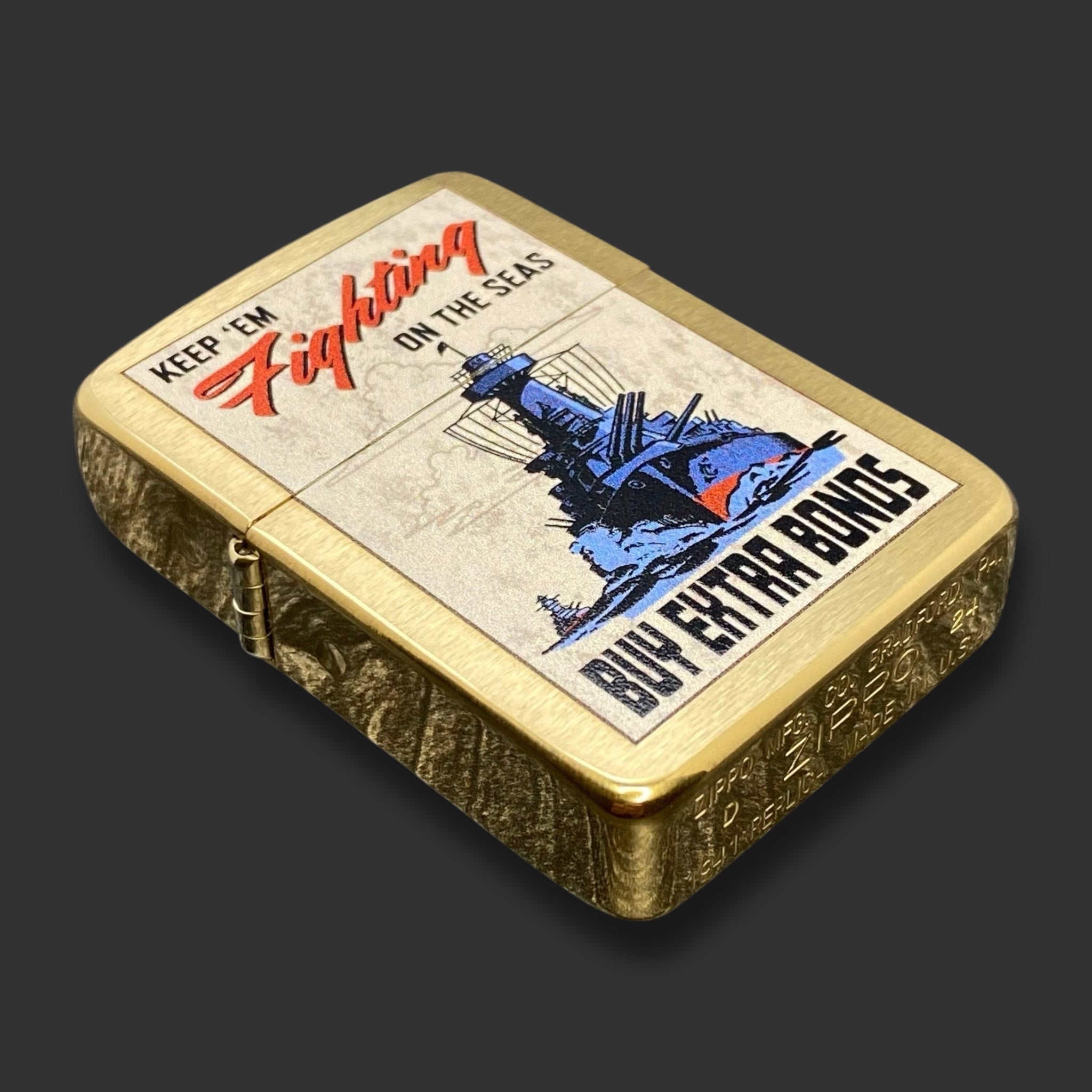 EXCLUSIVE - Riley's 66 Zippo Lighter - Keep 'Em Fighting - Brushed Brass