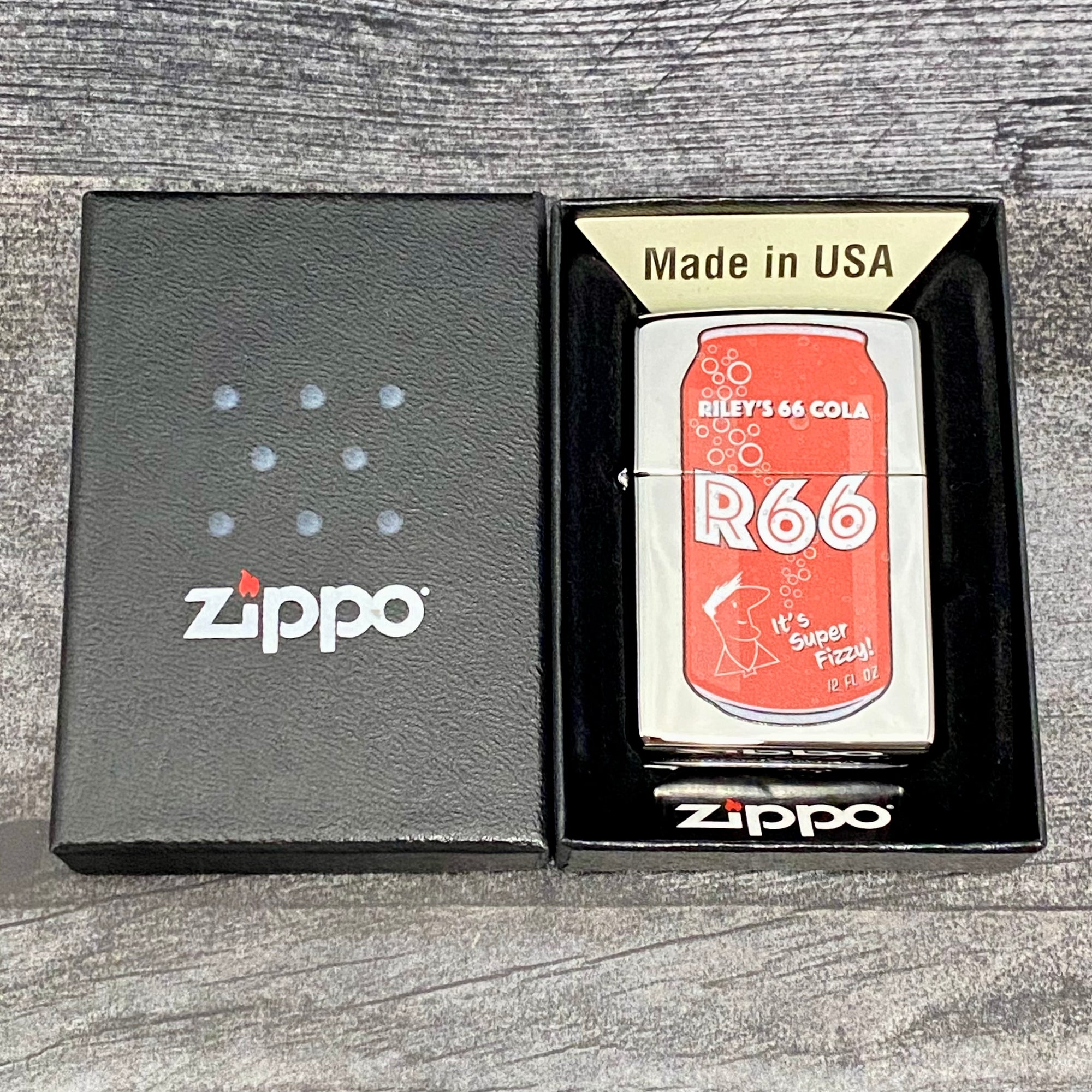 Exclusive - Riley's 66 Zippo Lighter - R66 Cola Can - High Polish Chrome