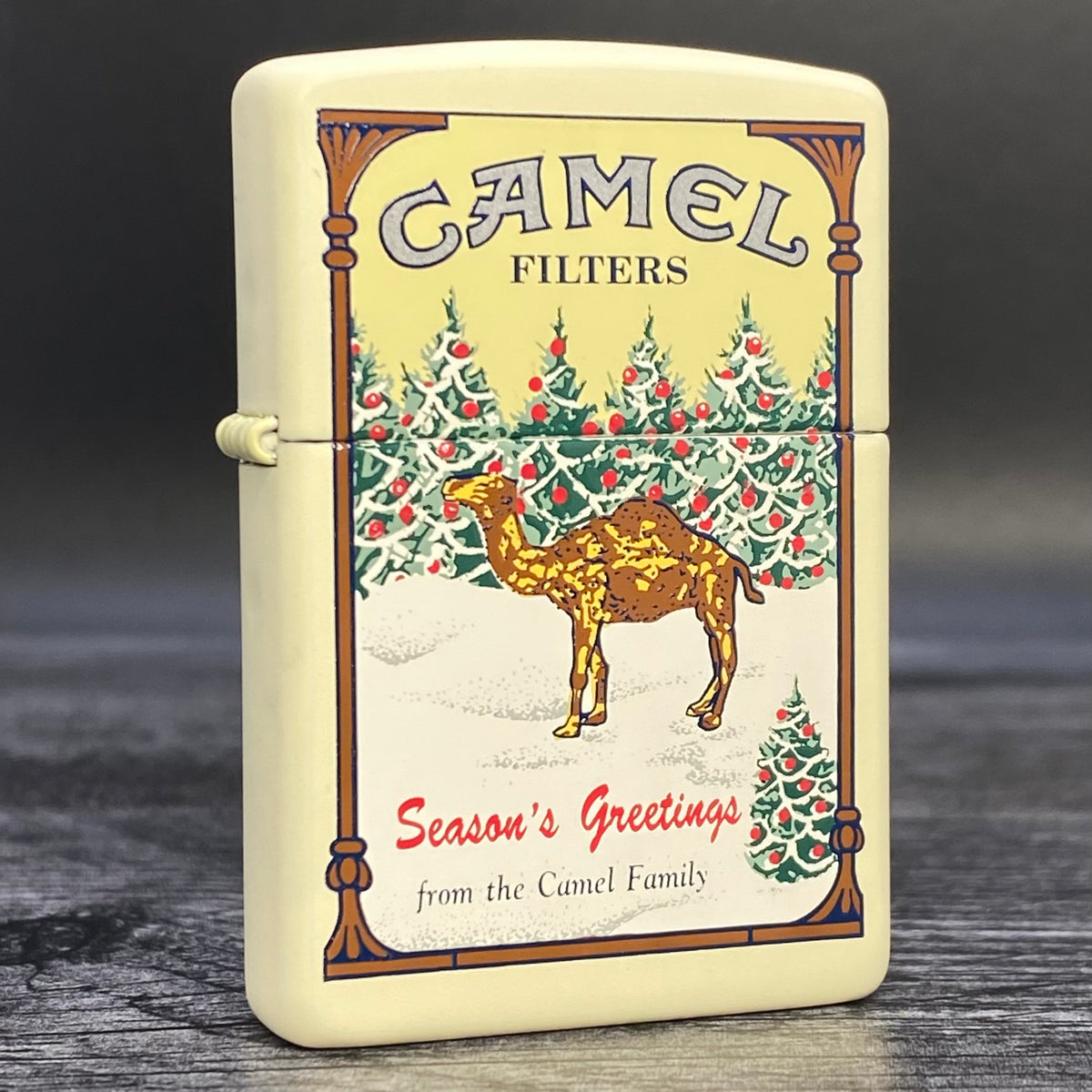 1997 Zippo Lighter - Camel Season&#39;s Greetings - Beige Matte