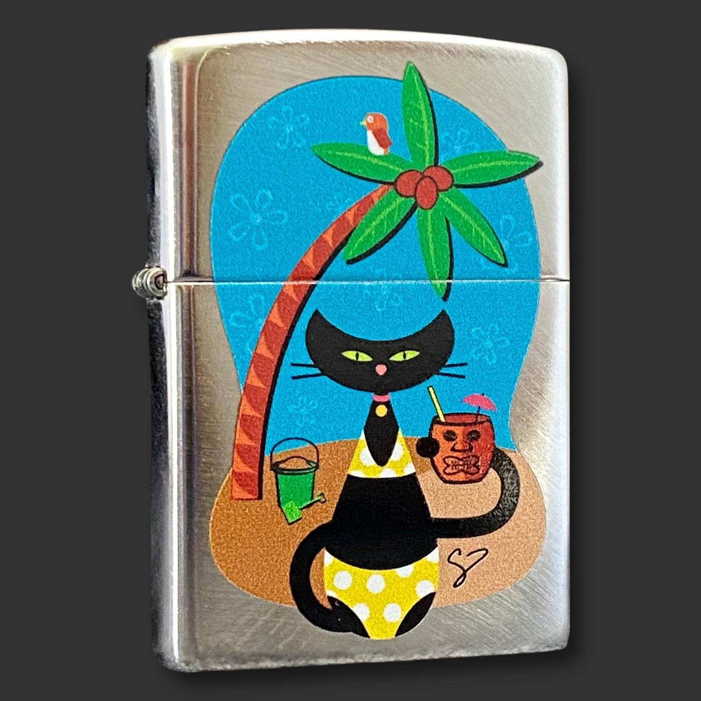 EXCLUSIVE - Riley's 66 Zippo Lighter - Tiki Kitty - Chrome Arch