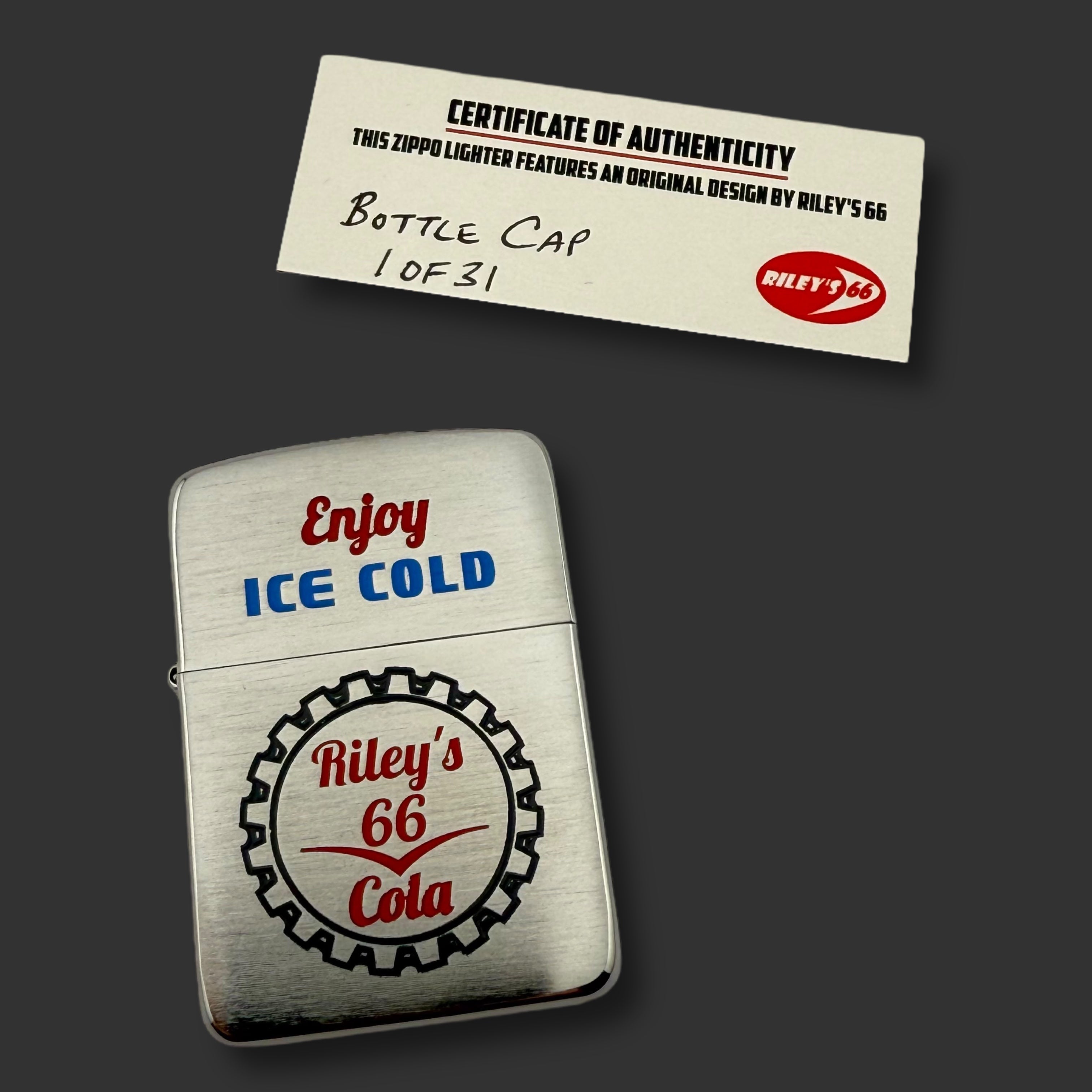 EXCLUSIVE - Riley's 66 Zippo Lighter - Bottle Cap - 1941 Replica