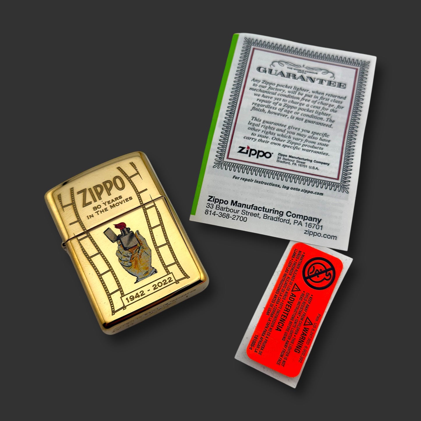 2022 Zippo Lighter - 80 Years in the Movies - 66/300 - High Polish Brass