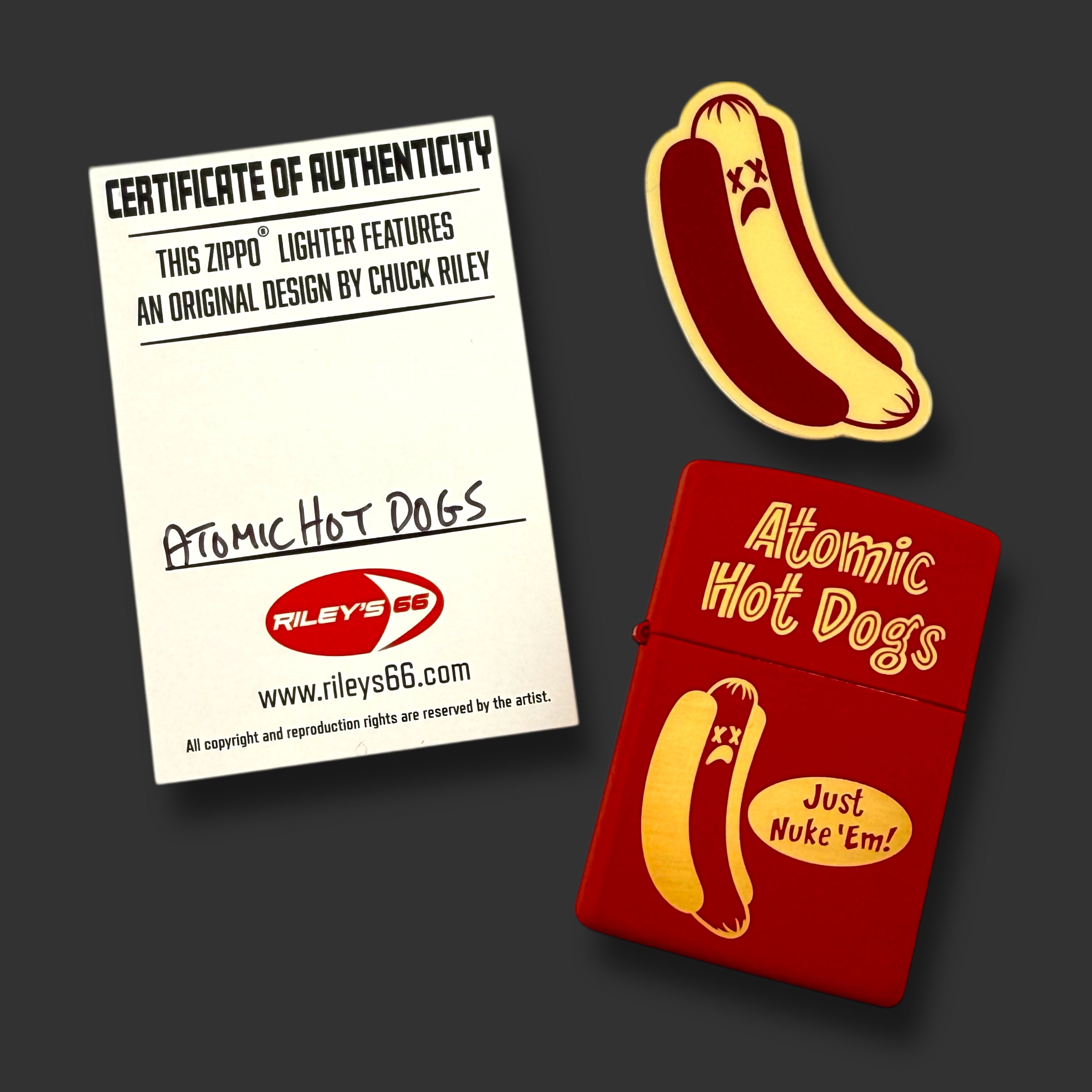 EXCLUSIVE - Riley's 66 Zippo Lighter - Atomic Hot Dogs - Red Matte