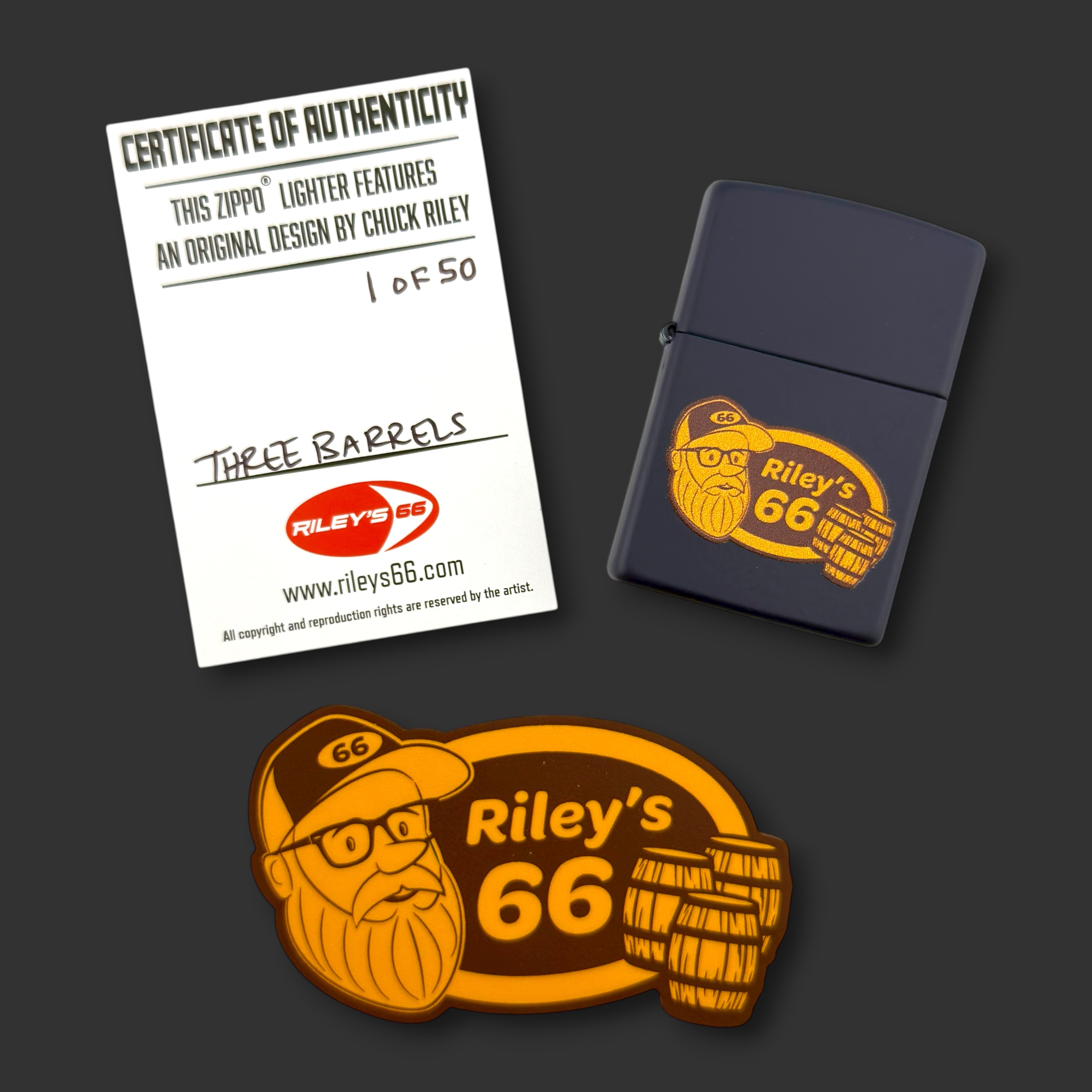 EXCLUSIVE - Riley's 66 Zippo Lighter - Three Barrels - 1 of 50 - Navy Matte