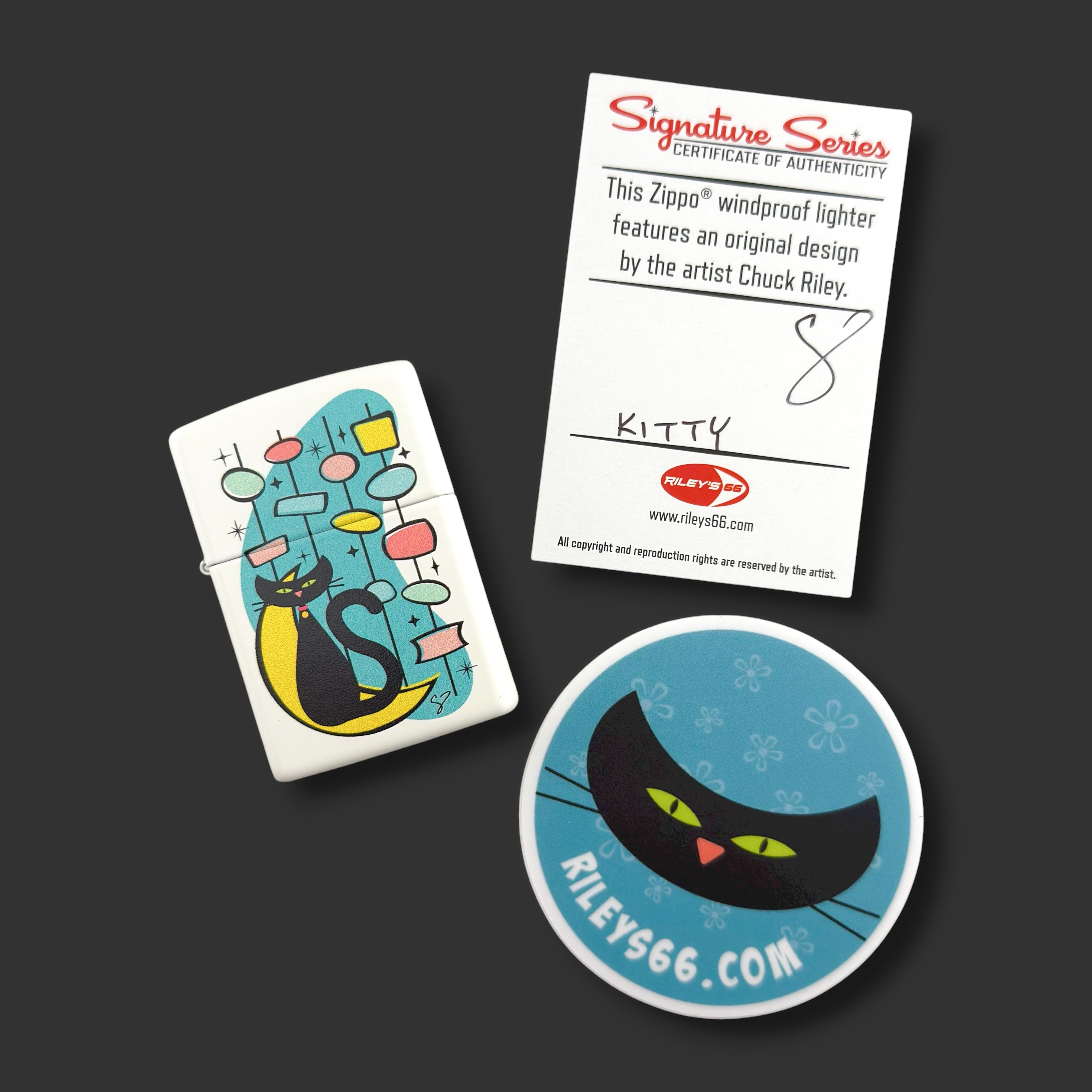 EXCLUSIVE - Riley's 66 Zippo Lighter - Kitty - White Matte