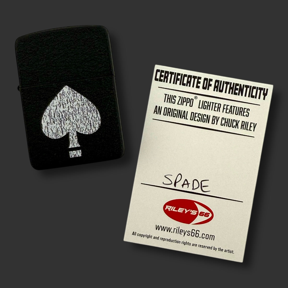 EXCLUSIVE - Riley's 66 Zippo Lighter - Spade - 1941 Replica - Black Crackle®