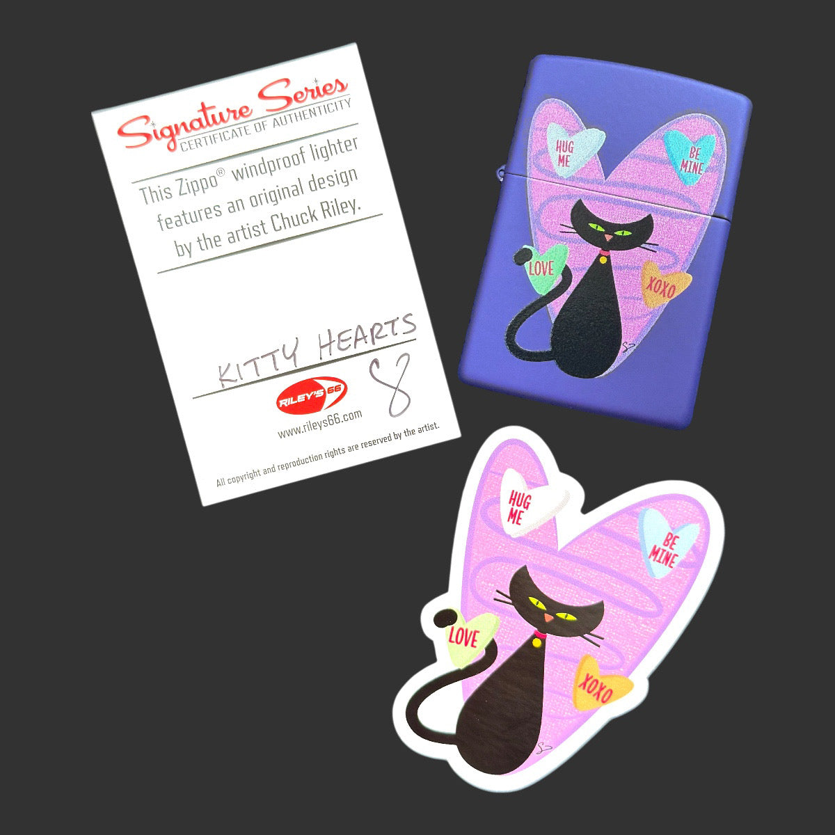 Original Riley's 66 Kitty Hearts Zippo Lighter