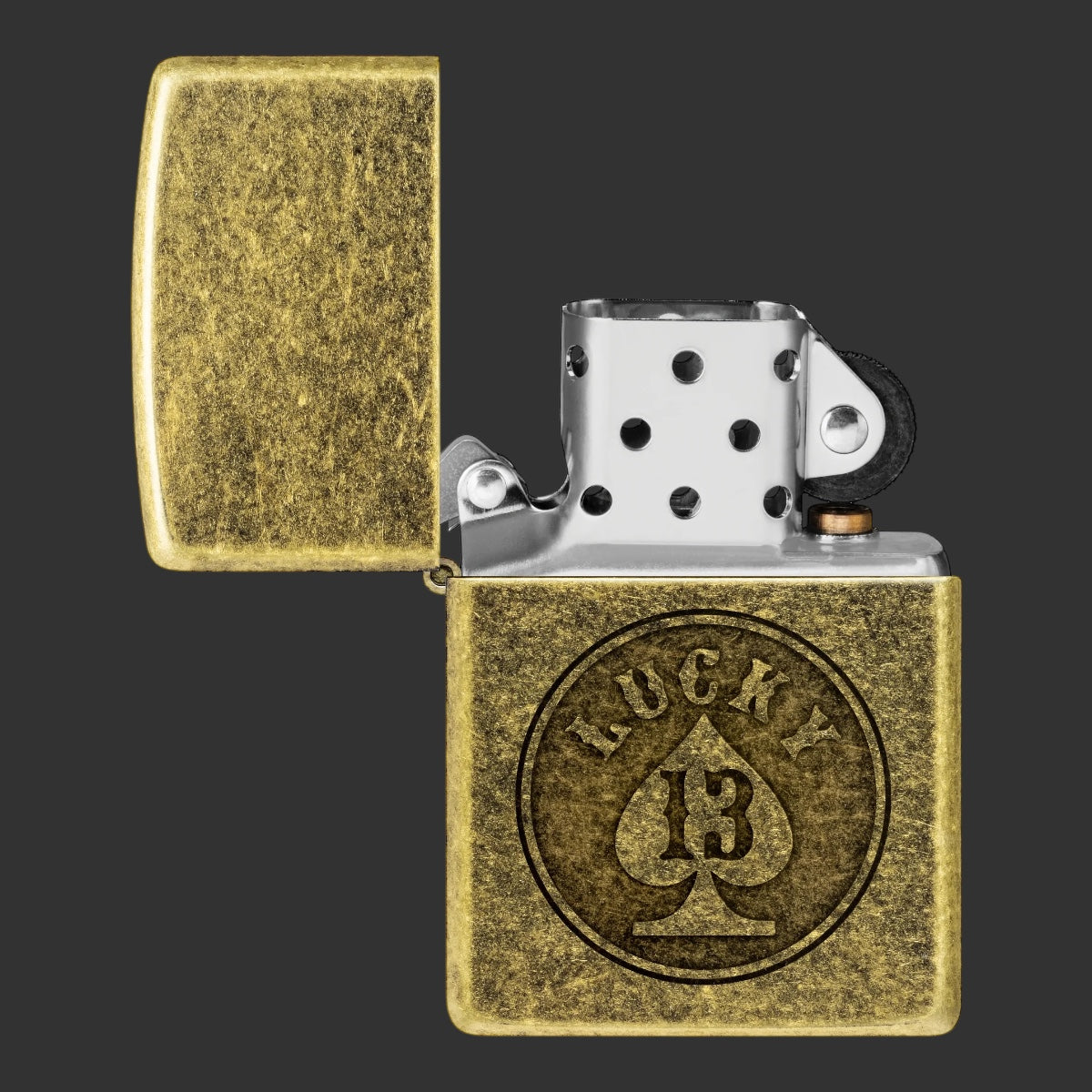 Zippo Lighter Lucky 13 Design Antique Brass