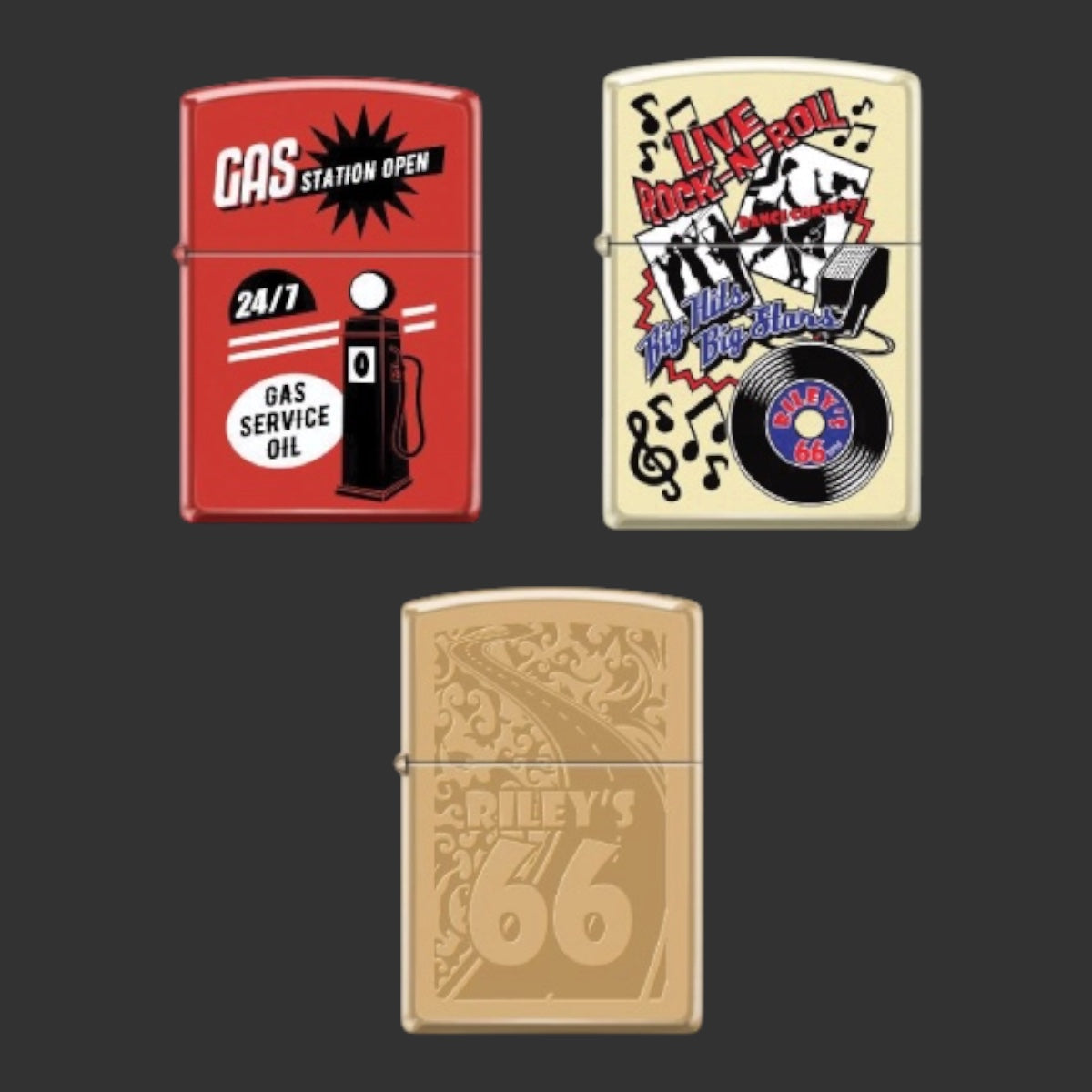 Original Riley's 66 Lot of 3 Zippo Lighters