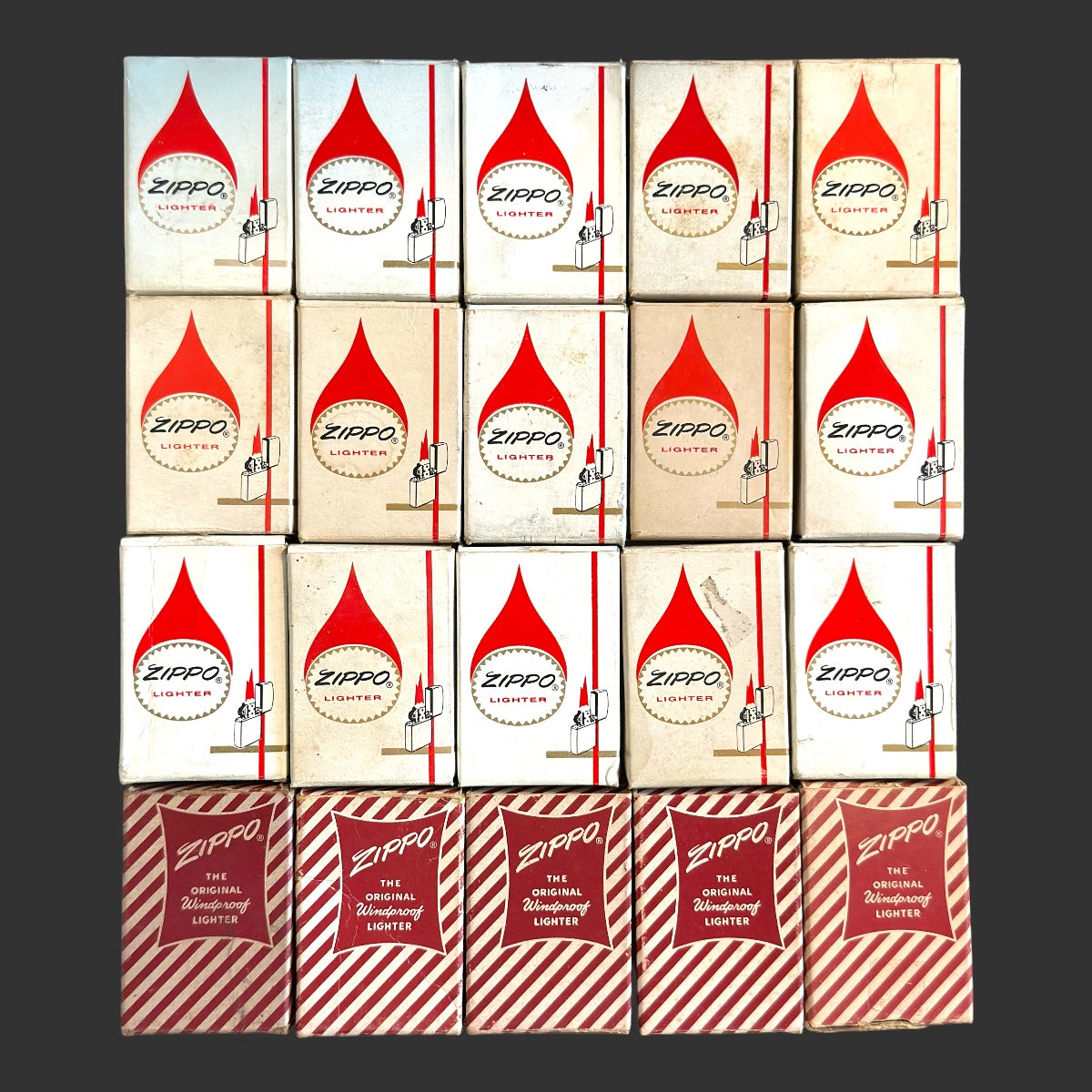 Lot of 20 — Vintage Zippo Repair Boxes (1950s–1970s)