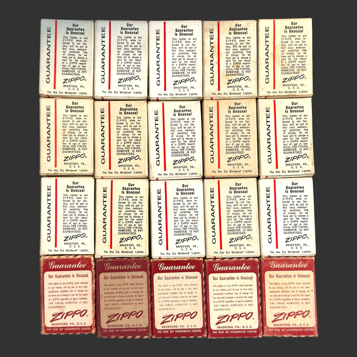 Lot of 20 — Vintage Zippo Repair Boxes (1950s–1970s)